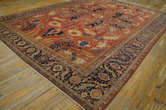 1880s Red Blue Strong Antique Persian Serapi Rug 11'6" x 16'3" Wool Carpet