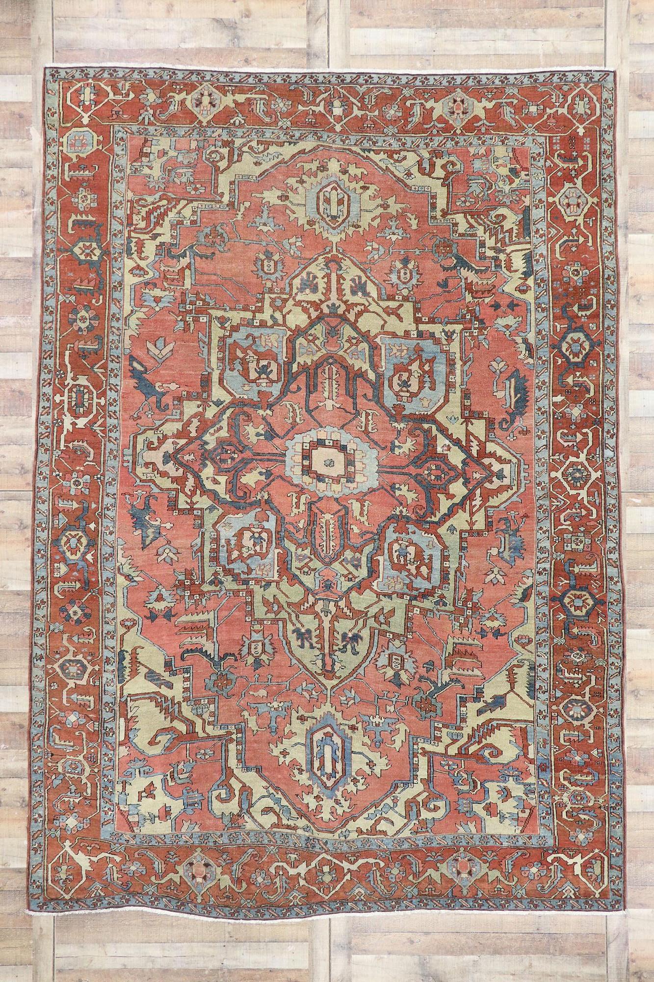 20th Century Antique Persian Serapi Rug For Sale