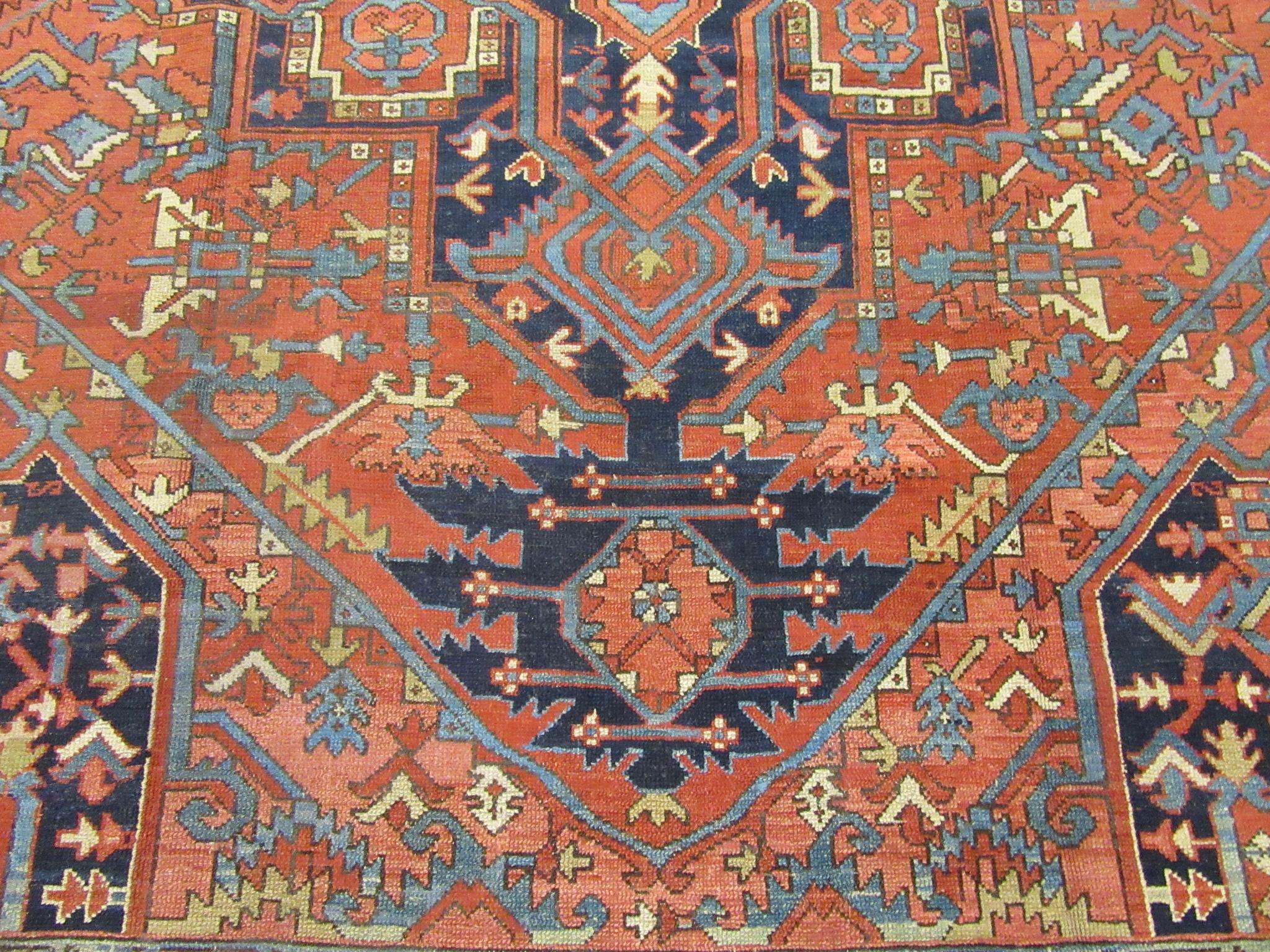 Antique Room Size Hand Knotted Wool Persian Serapi Rug For Sale 2