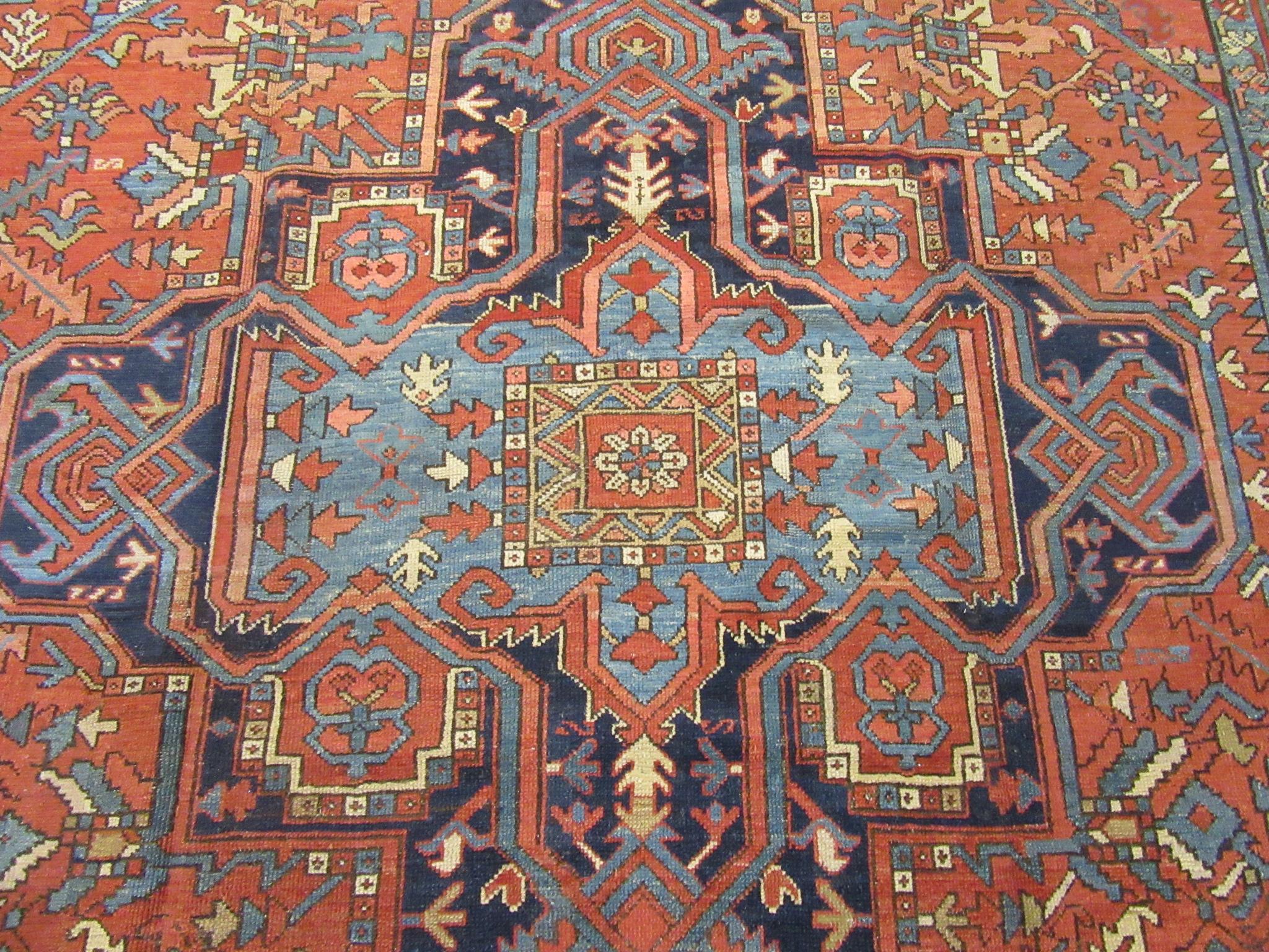 Antique Room Size Hand Knotted Wool Persian Serapi Rug For Sale 3