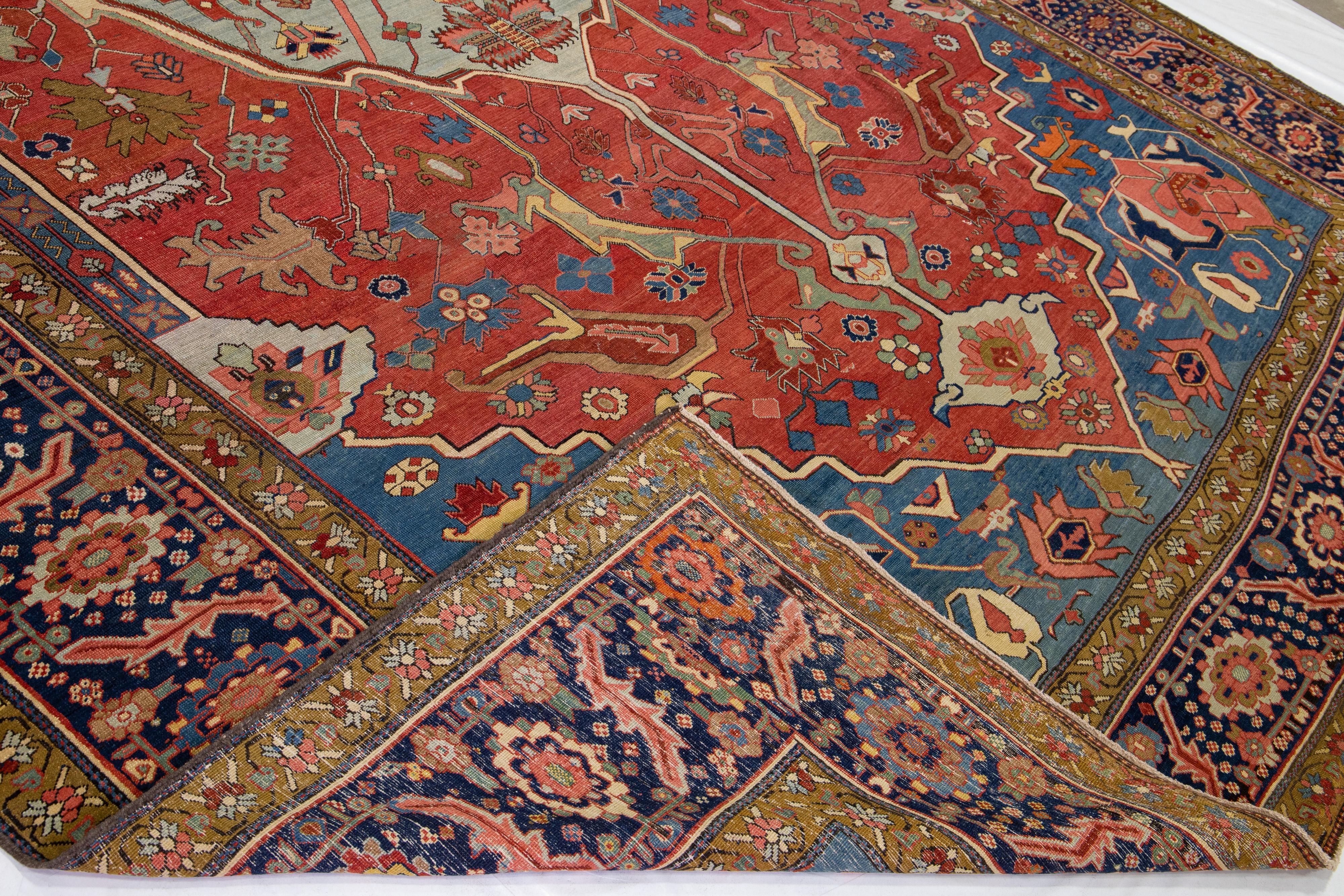 Antiker roter handgeknüpfter Serapi-Wollteppich aus Serapi im Angebot 3