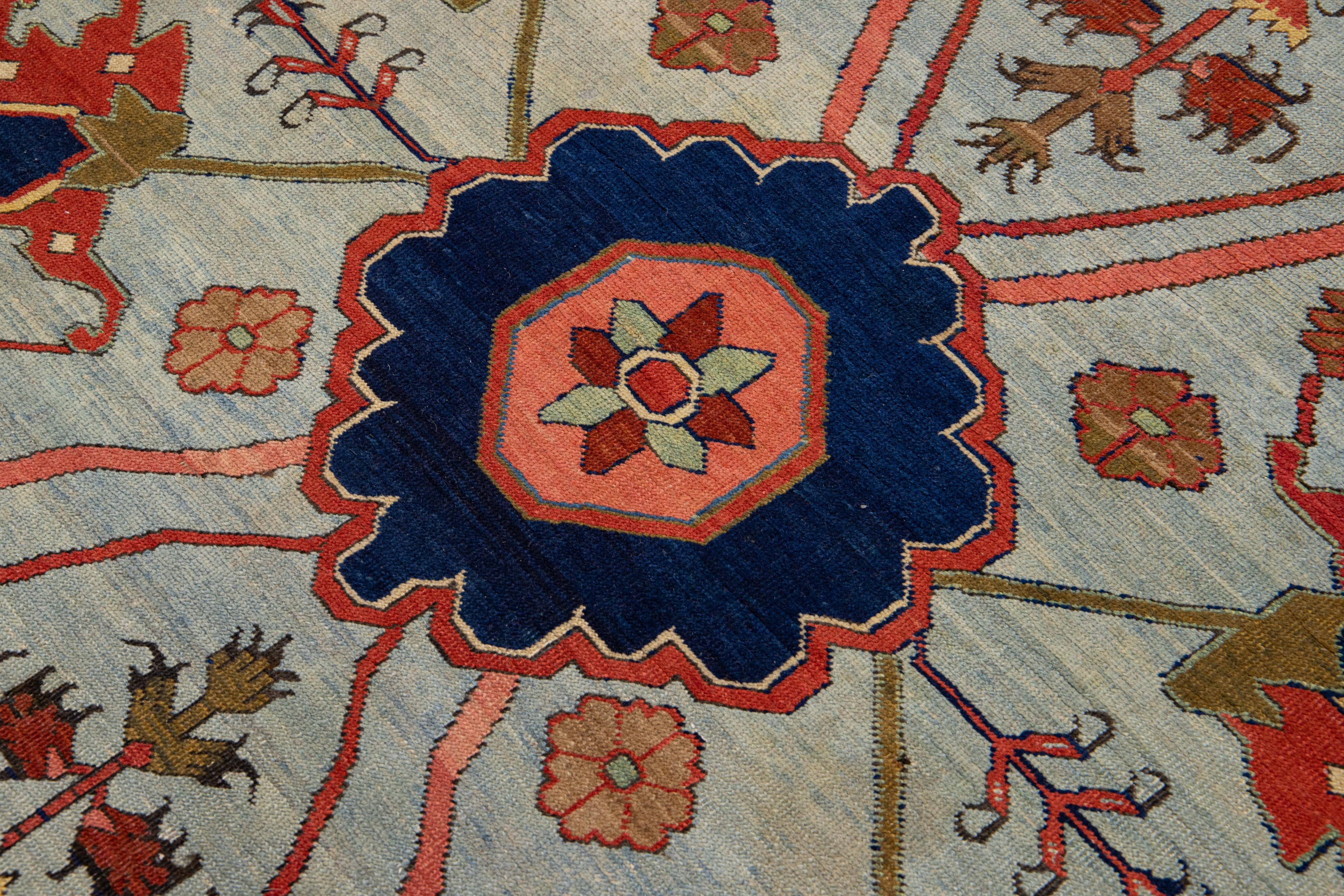 Antiker roter handgeknüpfter Serapi-Wollteppich aus Serapi im Angebot 5