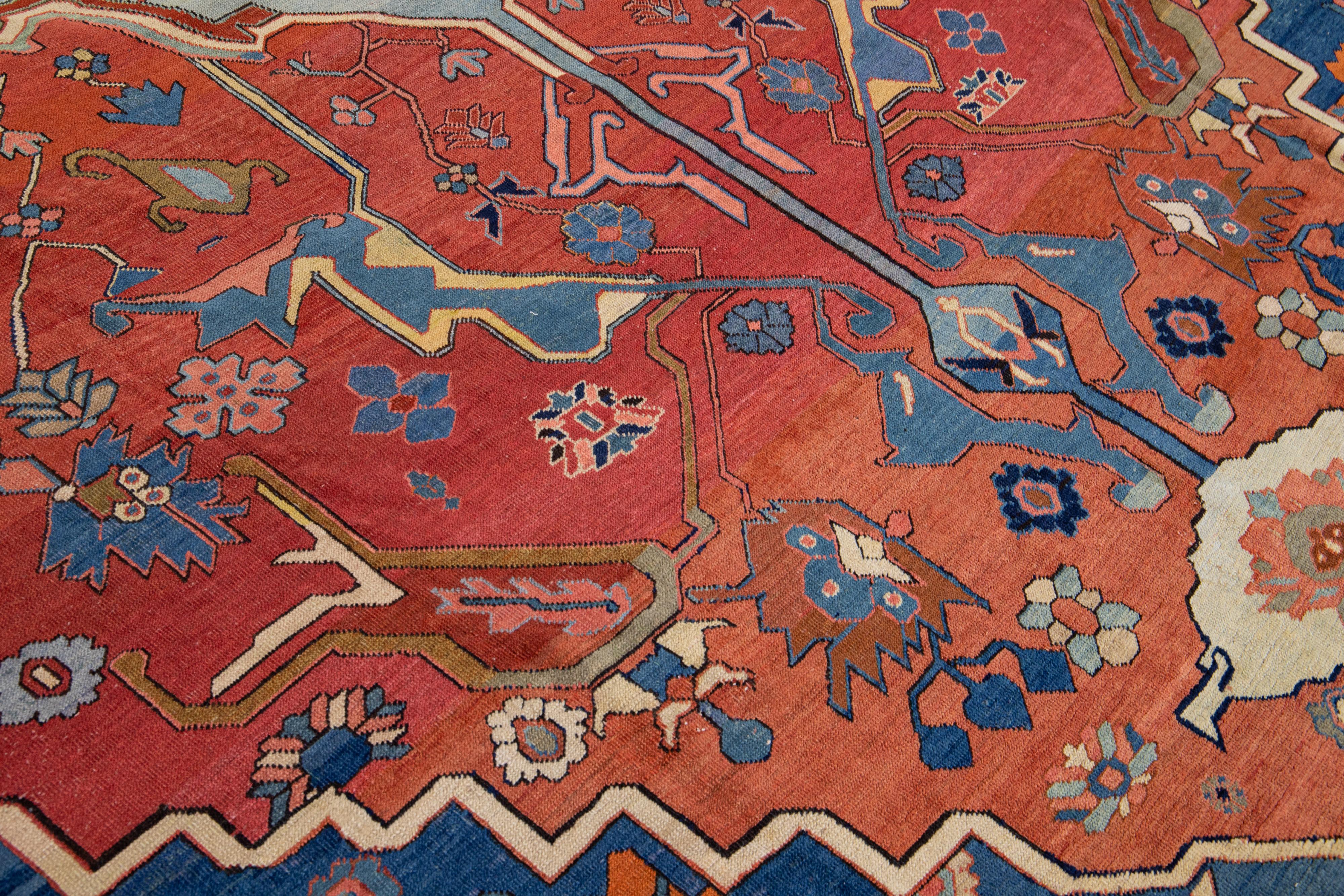 Antiker roter handgeknüpfter Serapi-Wollteppich aus Serapi im Angebot 6