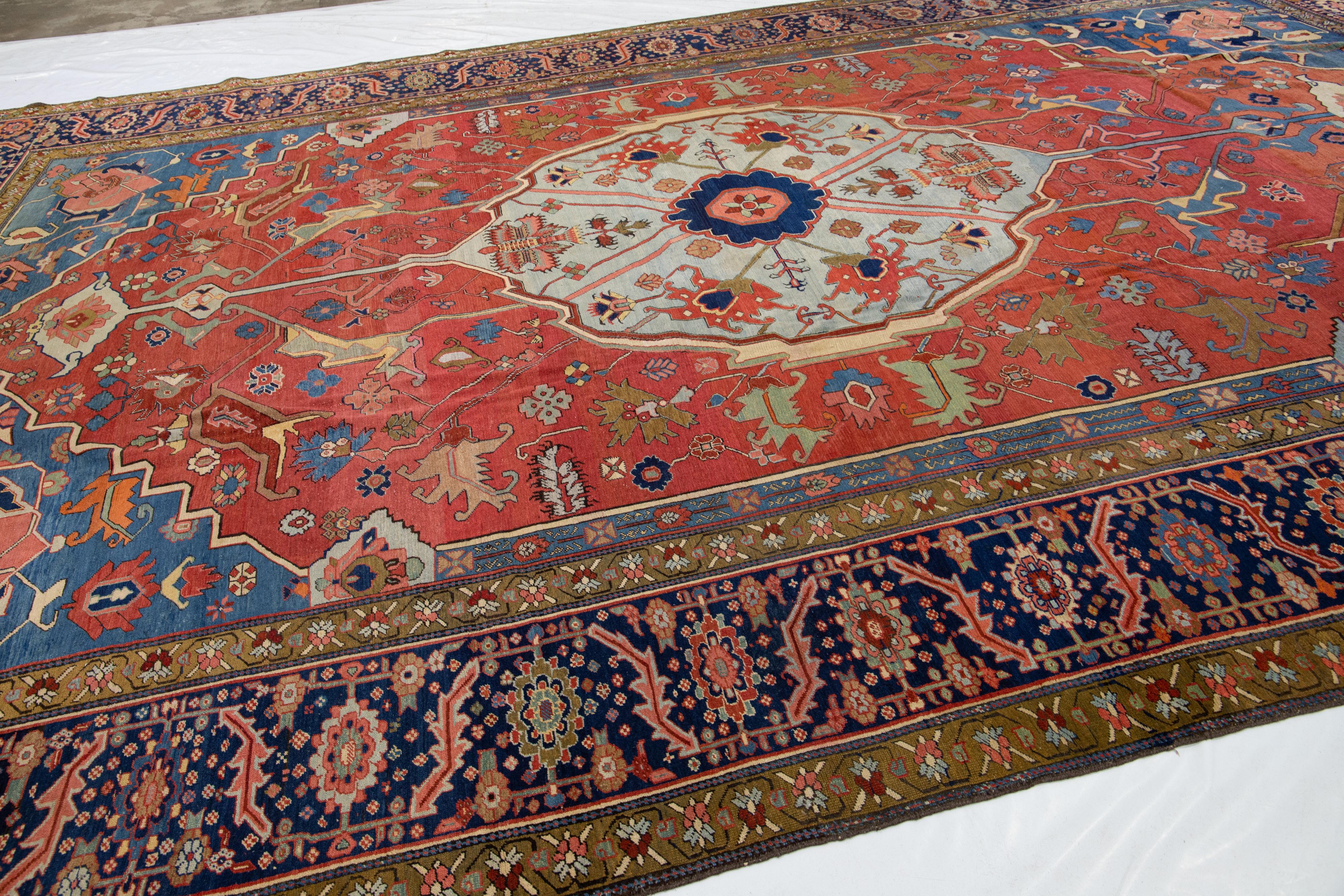 Antiker roter handgeknüpfter Serapi-Wollteppich aus Serapi im Angebot 8