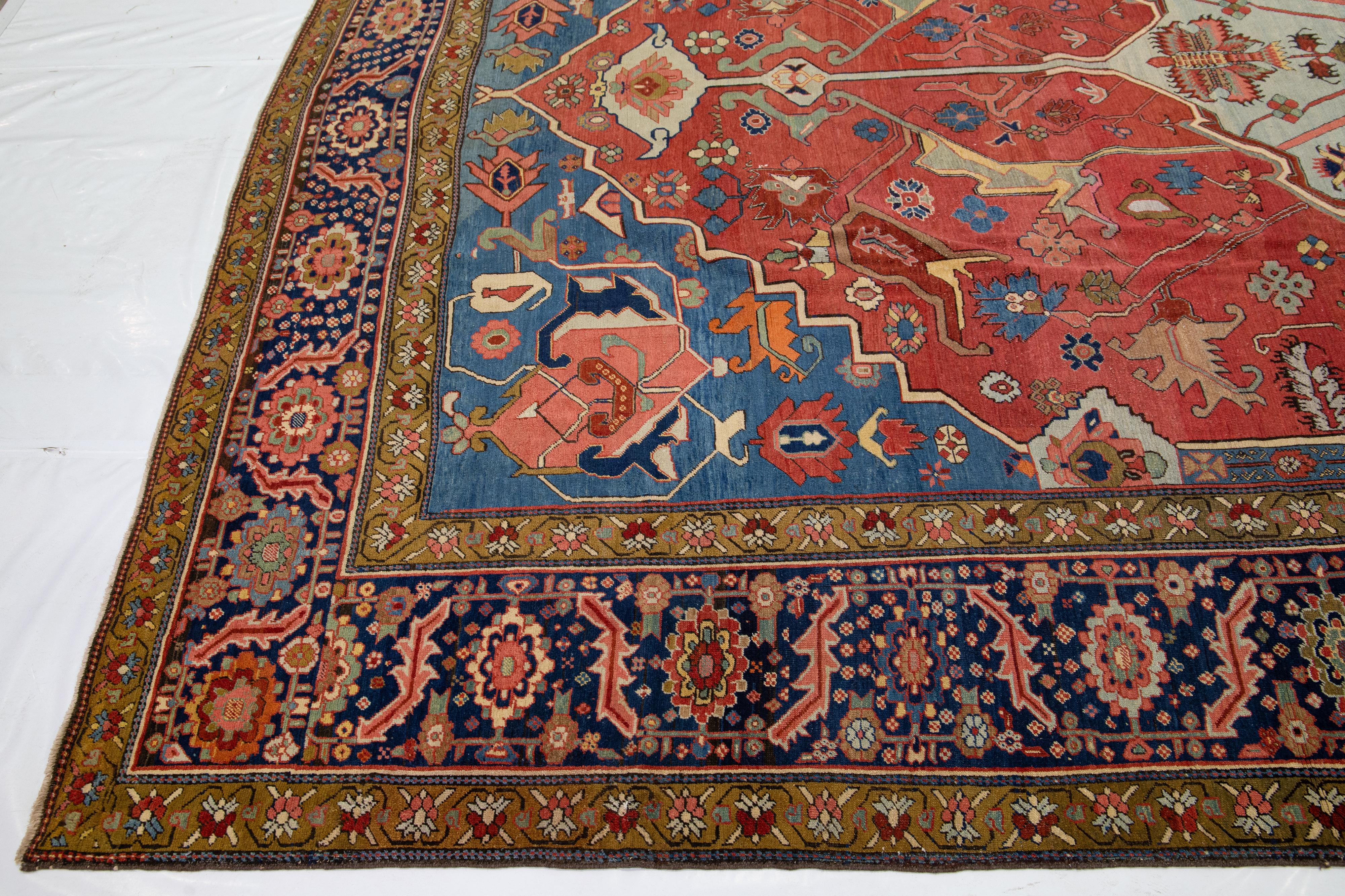 Antiker roter handgeknüpfter Serapi-Wollteppich aus Serapi im Angebot 9