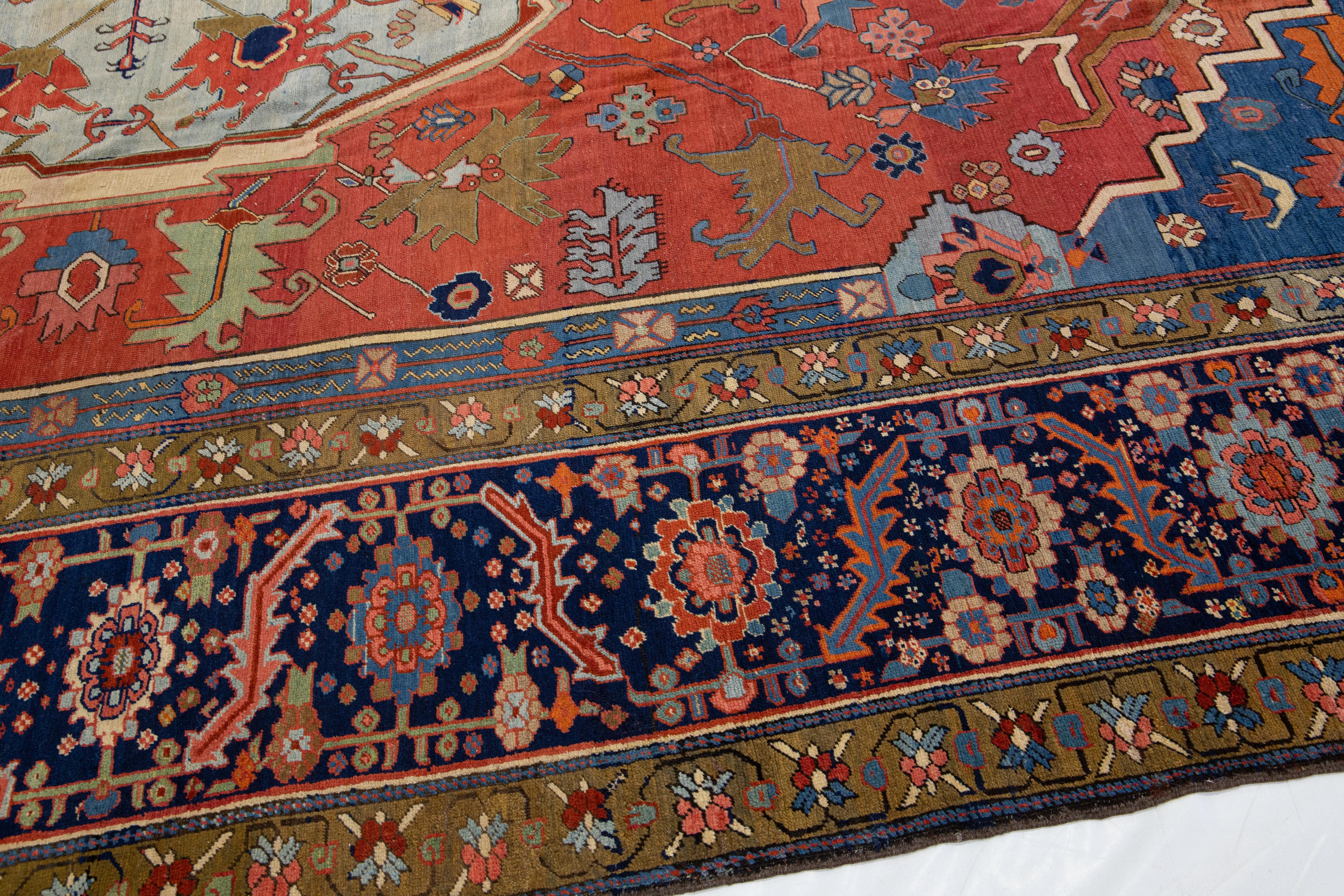 Antiker roter handgeknüpfter Serapi-Wollteppich aus Serapi im Angebot 11