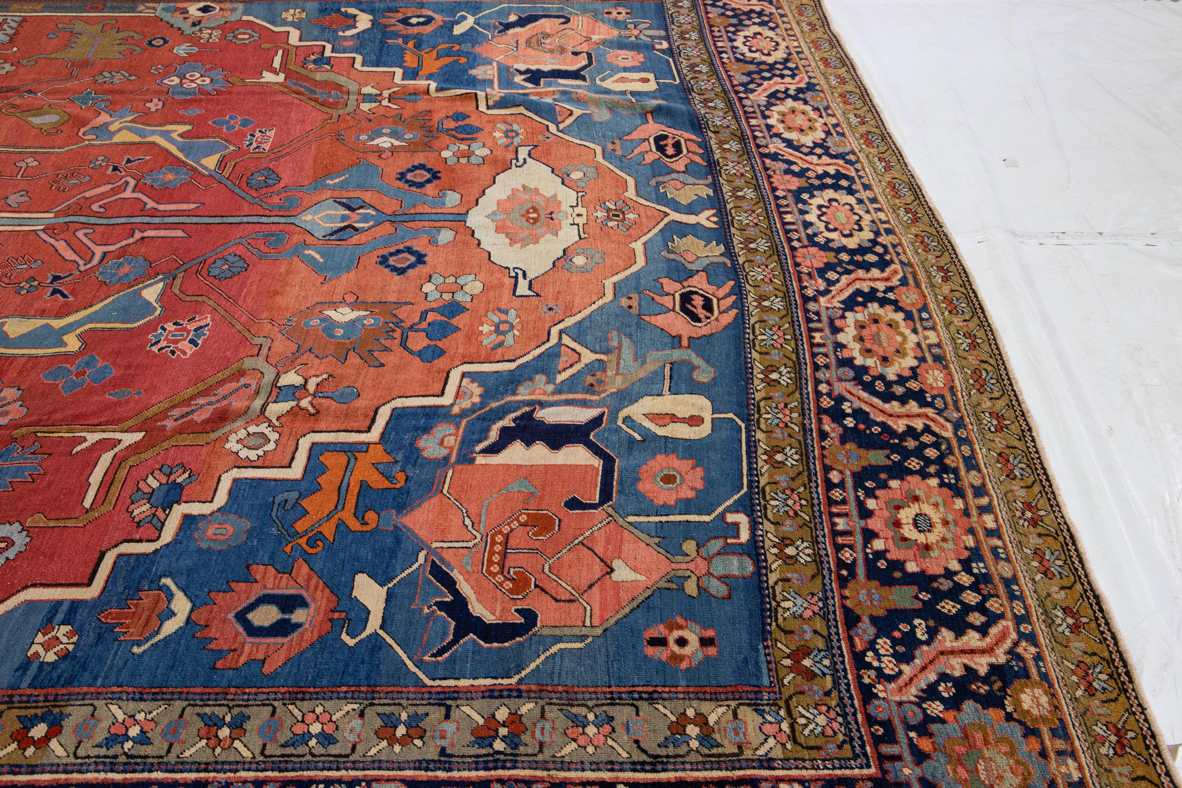 Antiker roter handgeknüpfter Serapi-Wollteppich aus Serapi im Angebot 12