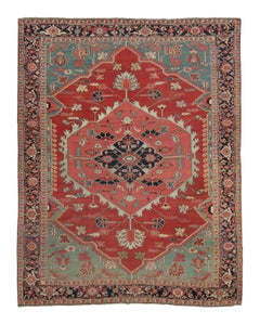 Antiker persischer Serapi Teppich in Rot & Blau Geometrisches Medaillon - Rug & Kilim