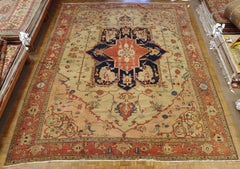 Antique Persian Serapi Rug, Very Old Heriz, Ivory Field, Wool