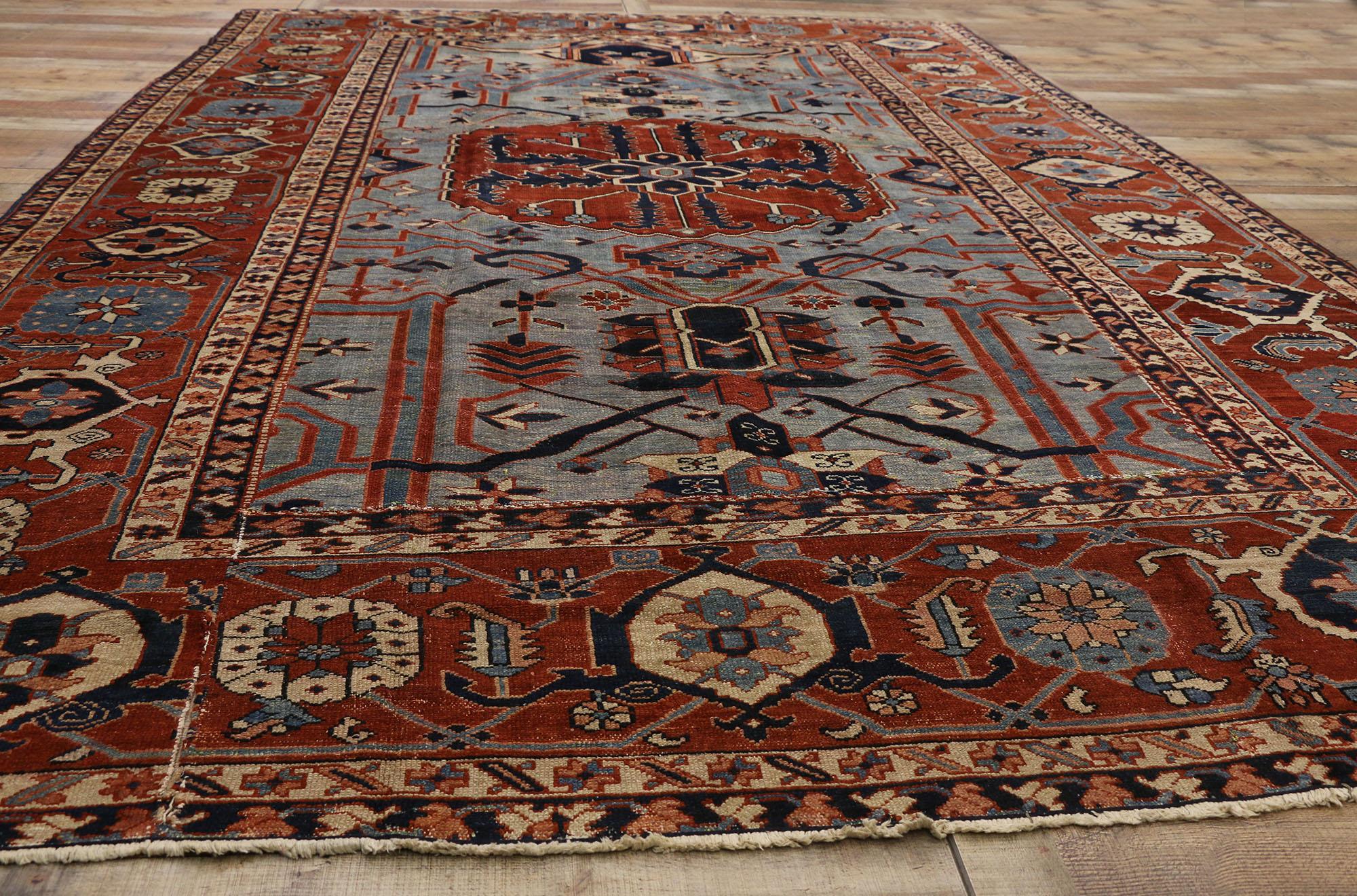 Antique Persian Serapi Rug, Ivy League Style Meets Nomadic Charm For Sale 4