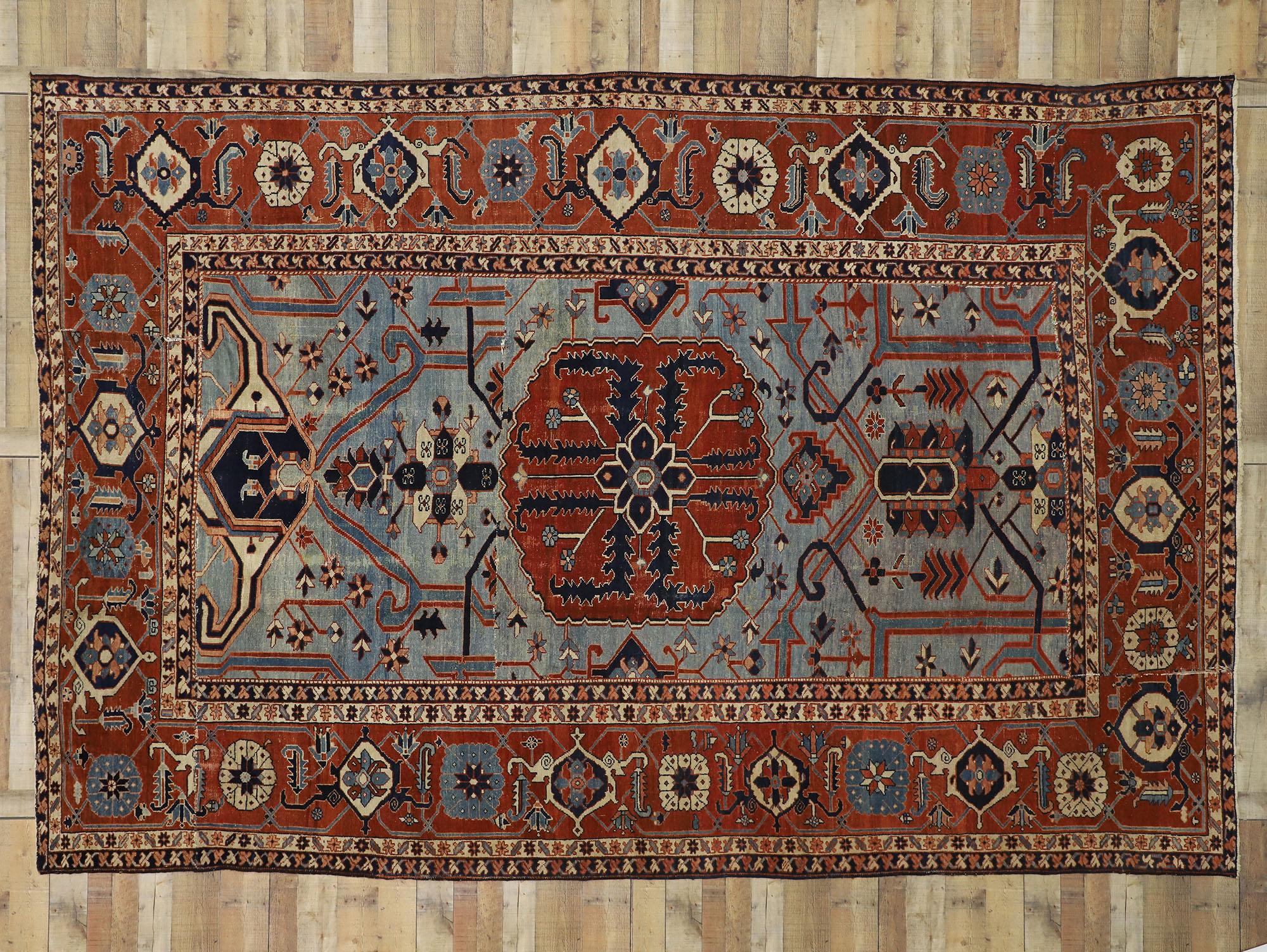 Antique Persian Serapi Rug, Ivy League Style Meets Nomadic Charm For Sale 5