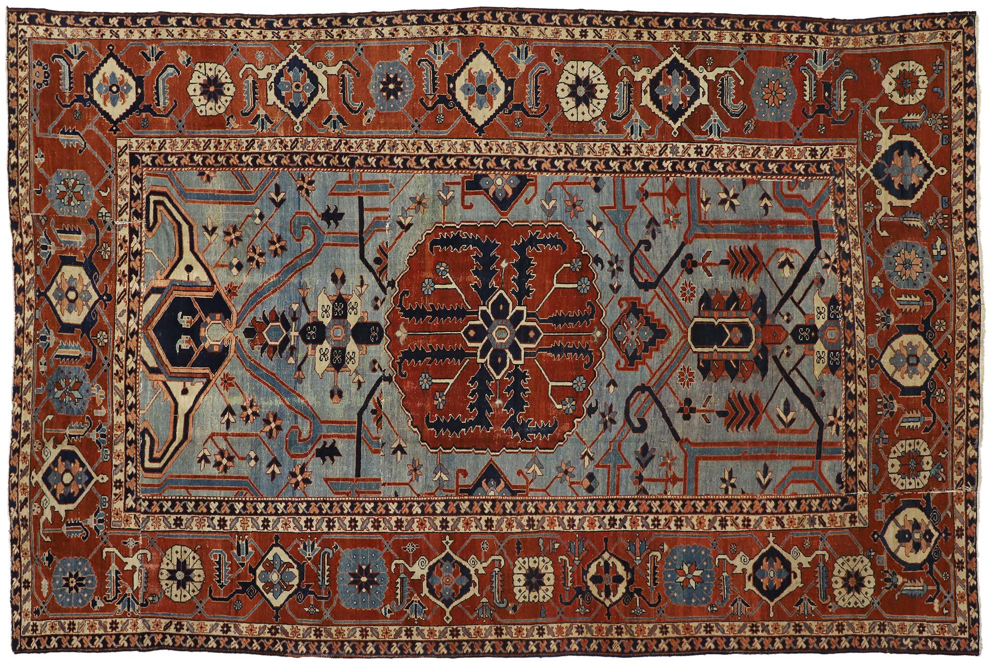 Antique Persian Serapi Rug, Ivy League Style Meets Nomadic Charm For Sale 6