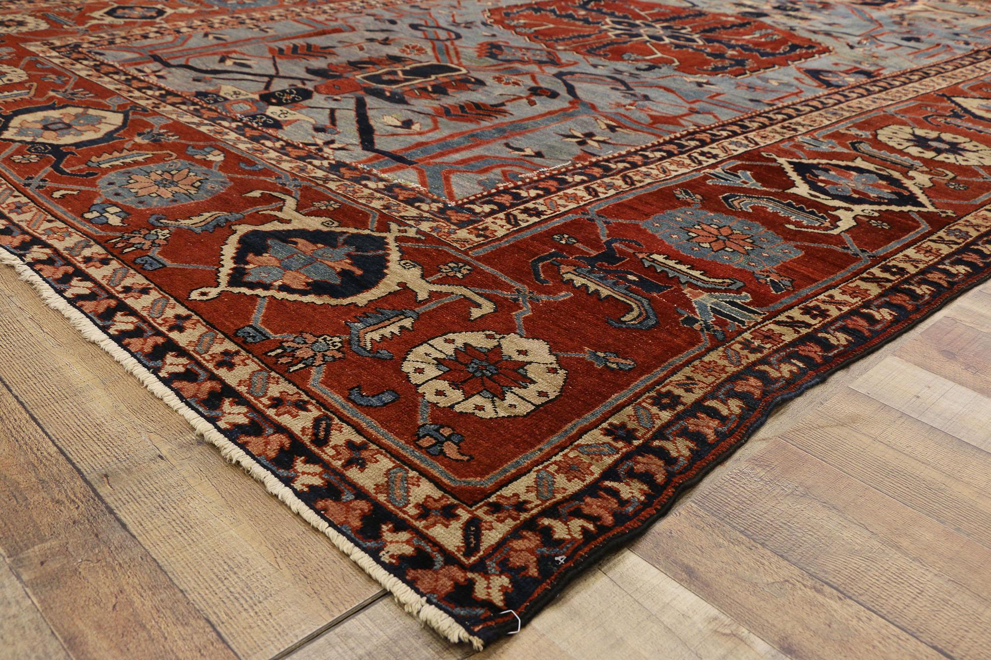 Antique Persian Serapi Rug, Ivy League Style Meets Nomadic Charm For Sale 3