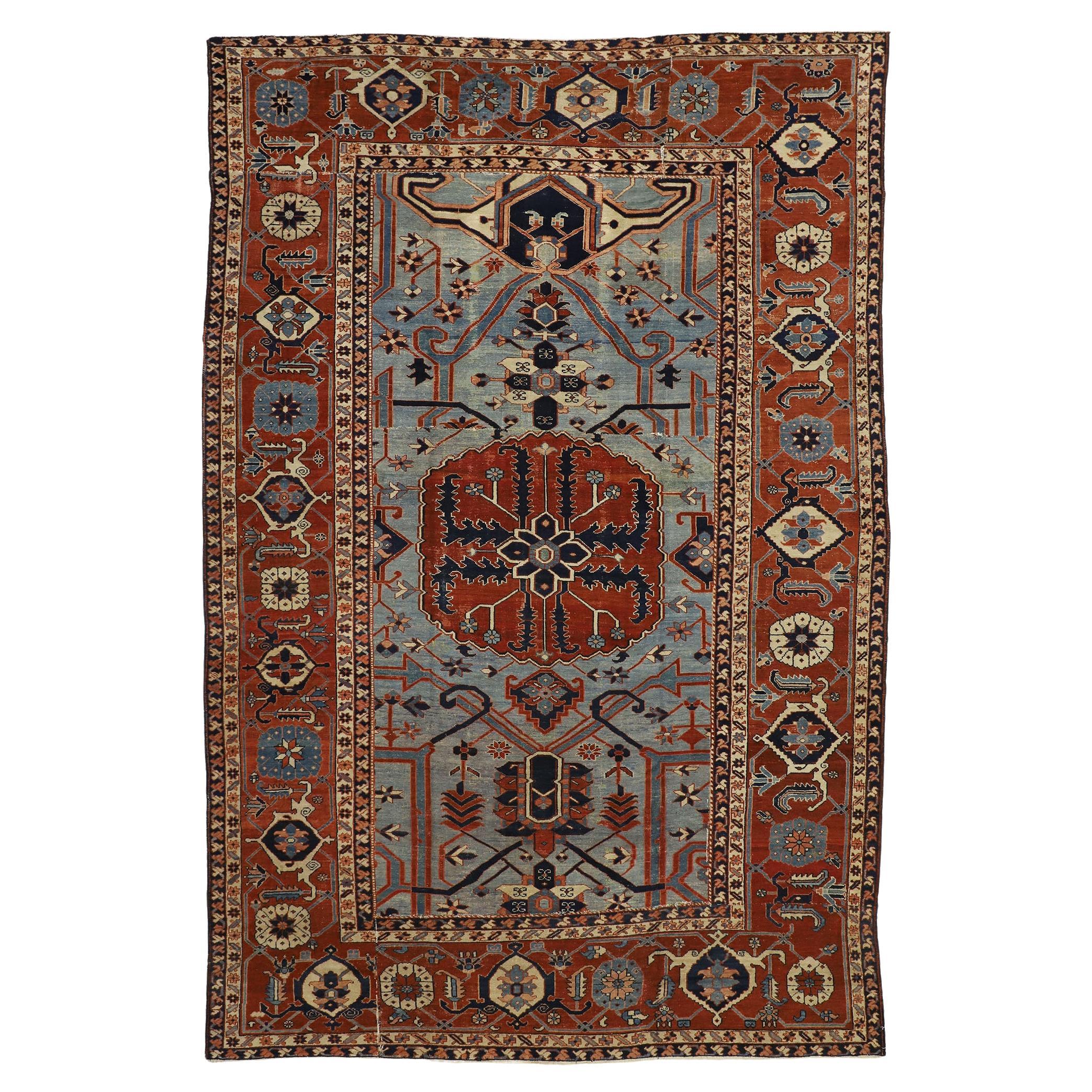 Antique Persian Serapi Rug, Ivy League Style Meets Nomadic Charm For Sale