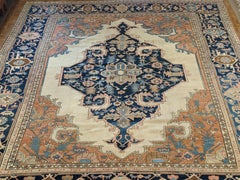 Antique Persian Serapi Rug 'Old Heriz', Ivory Field, Wool, Room Size, 1890