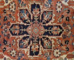 Antique Persian Serapi Rug 'Old Heriz', Wool, 1890 Rust and Navy