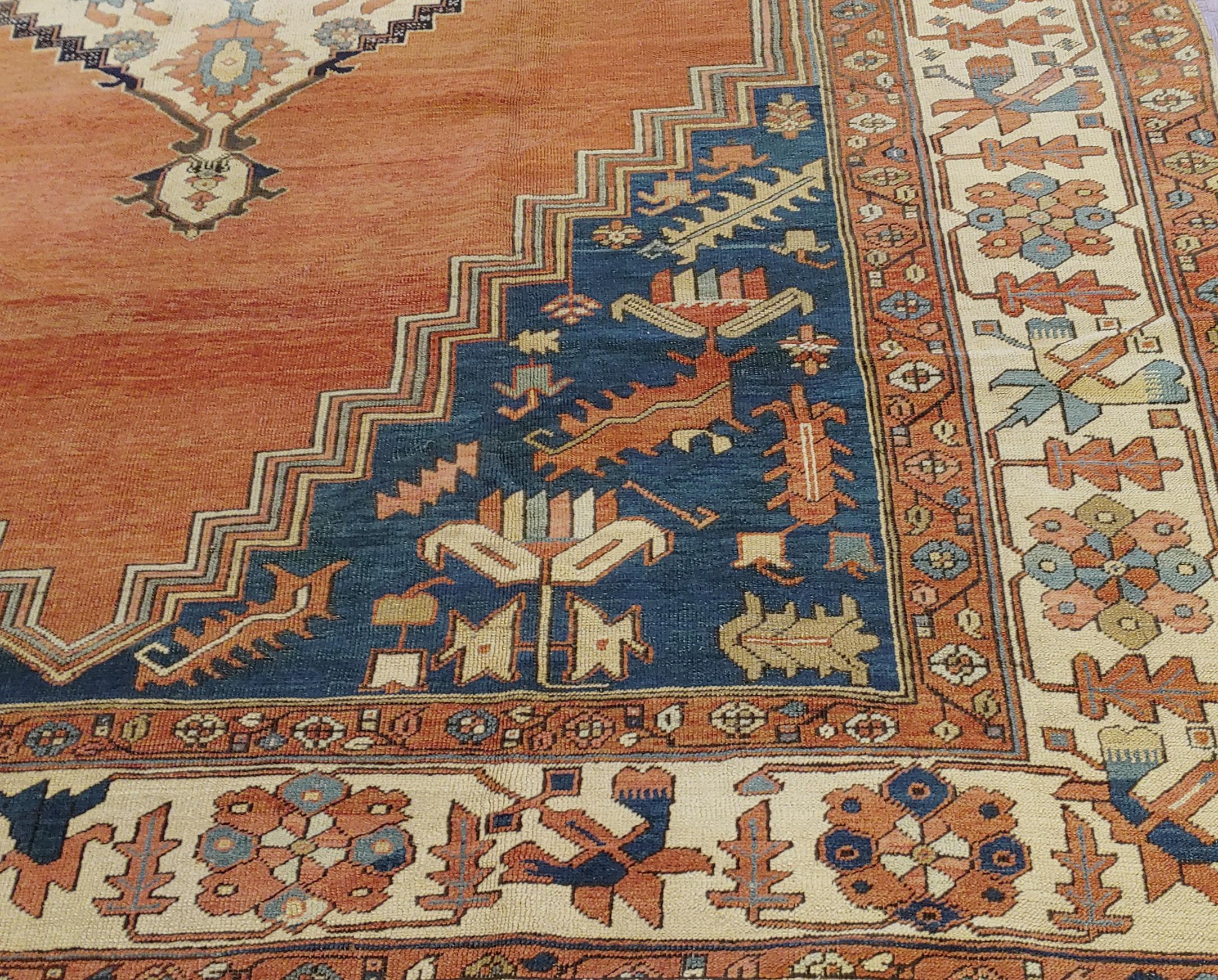 Woven Antique Persian Serapi Rug 'Old Heriz', Rust Field, Wool, 1870 For Sale