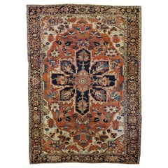 Antique Persian Serapi Rug 'Old Heriz', Wool, 1890 Rust and Navy