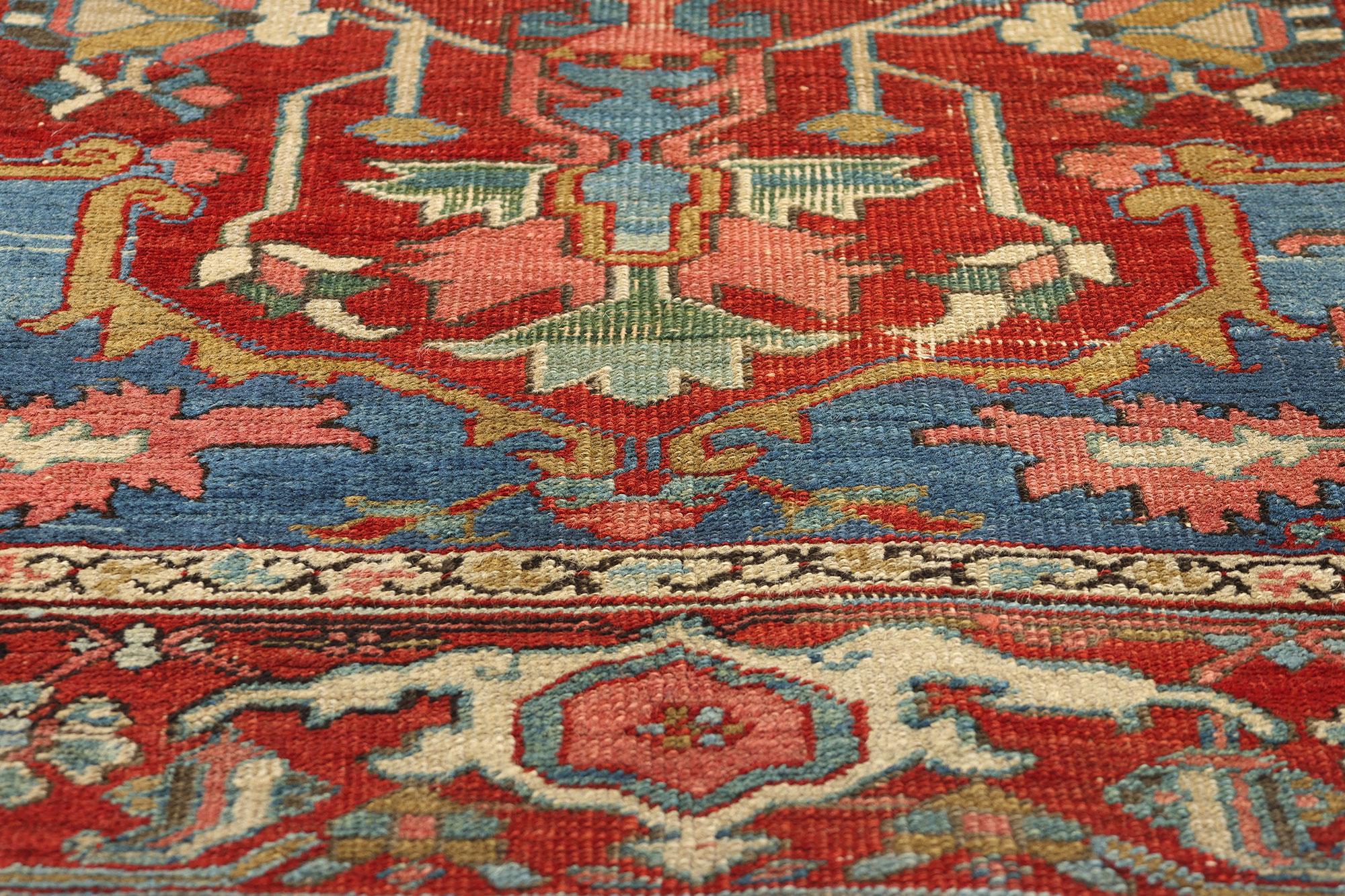 Antique Persian Serapi Rug, Timeless Elegance Meets Modern Style In Distressed Condition For Sale In Dallas, TX