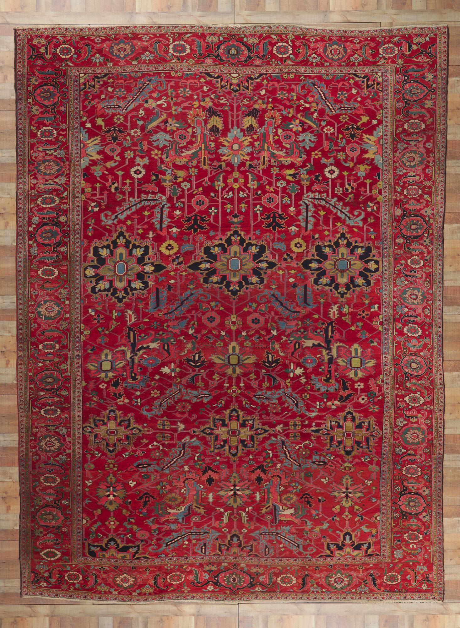 20th Century Antique Persian Serapi Rug with Allover Design For Sale