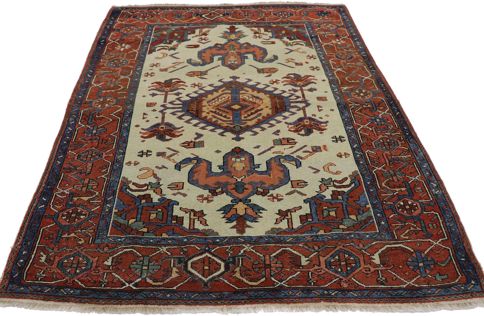 Malayer Antique Persian Serapi Rug with Modern Tribal Style For Sale