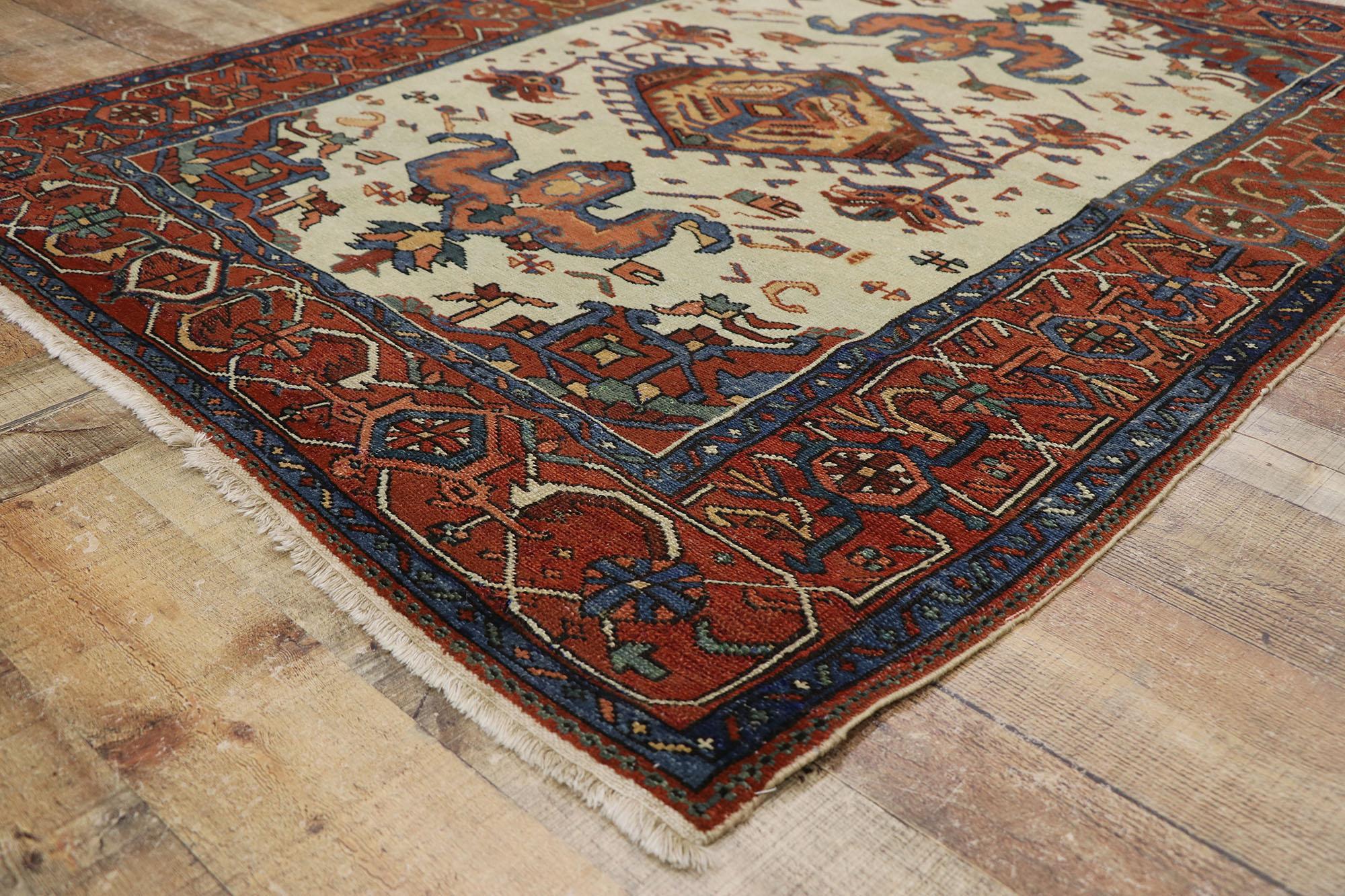 20th Century Antique Persian Serapi Rug with Modern Tribal Style For Sale