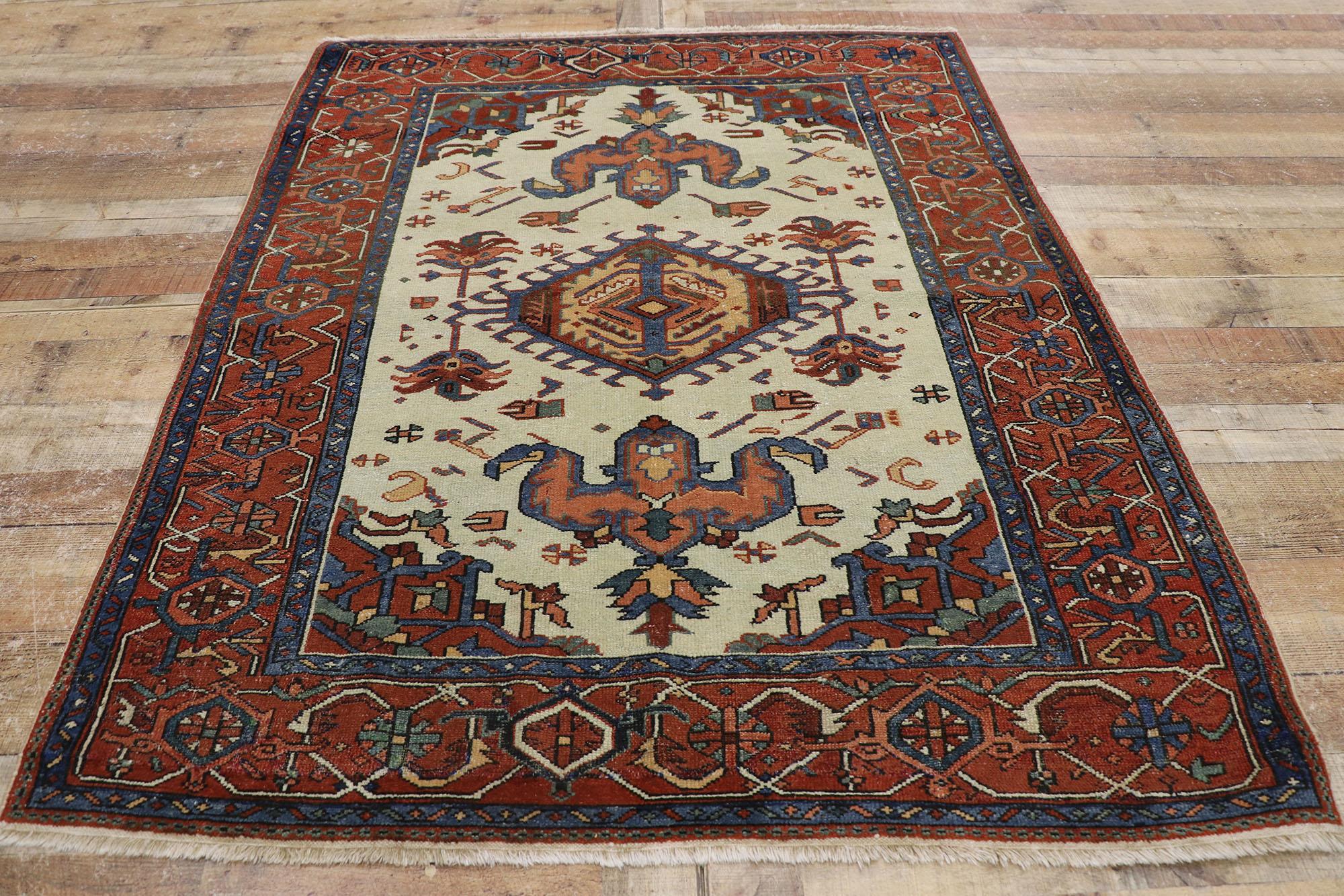 Wool Antique Persian Serapi Rug with Modern Tribal Style For Sale