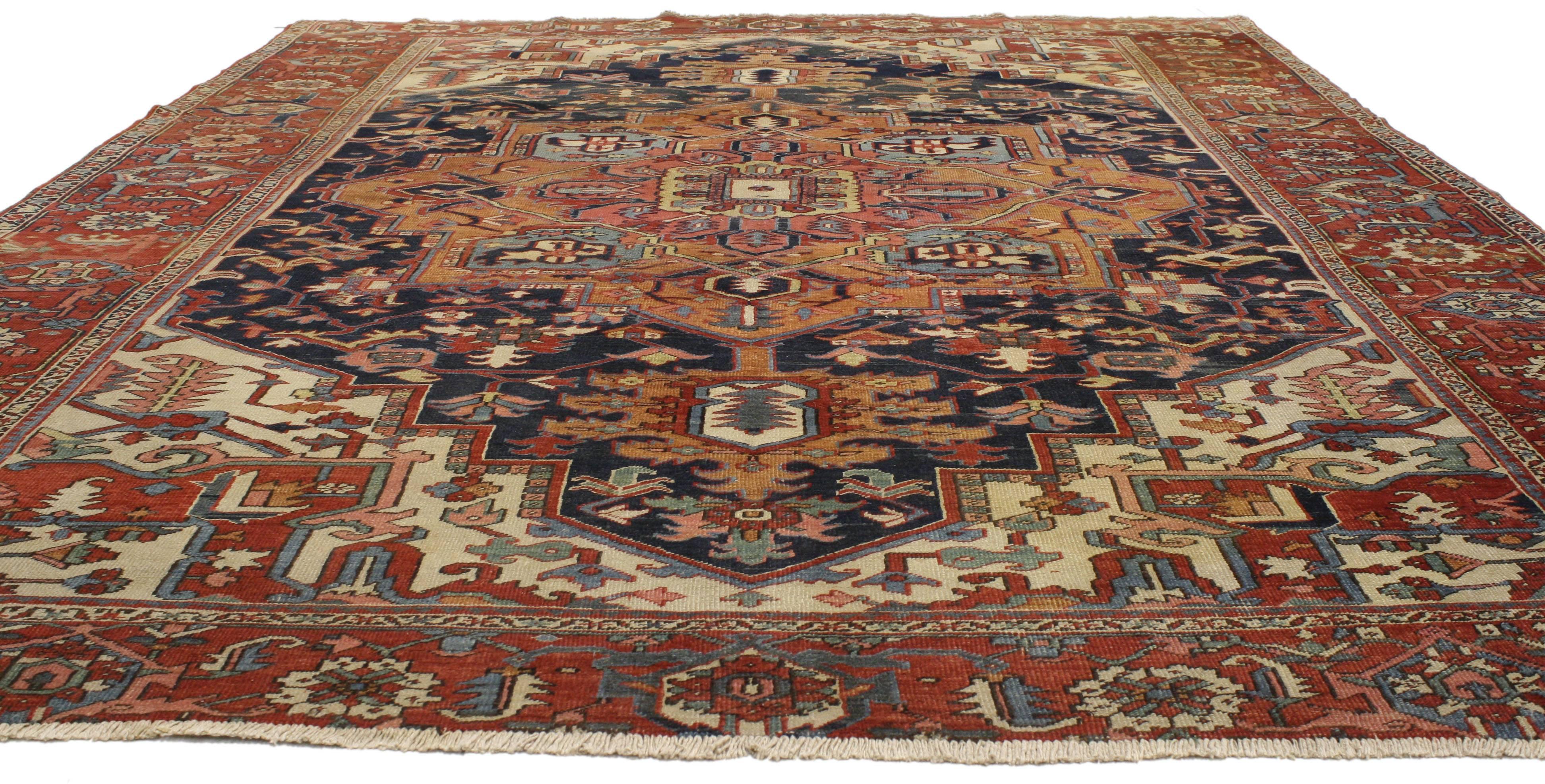 Hand-Knotted Antique Persian Serapi Rug with Traditional Modern Style