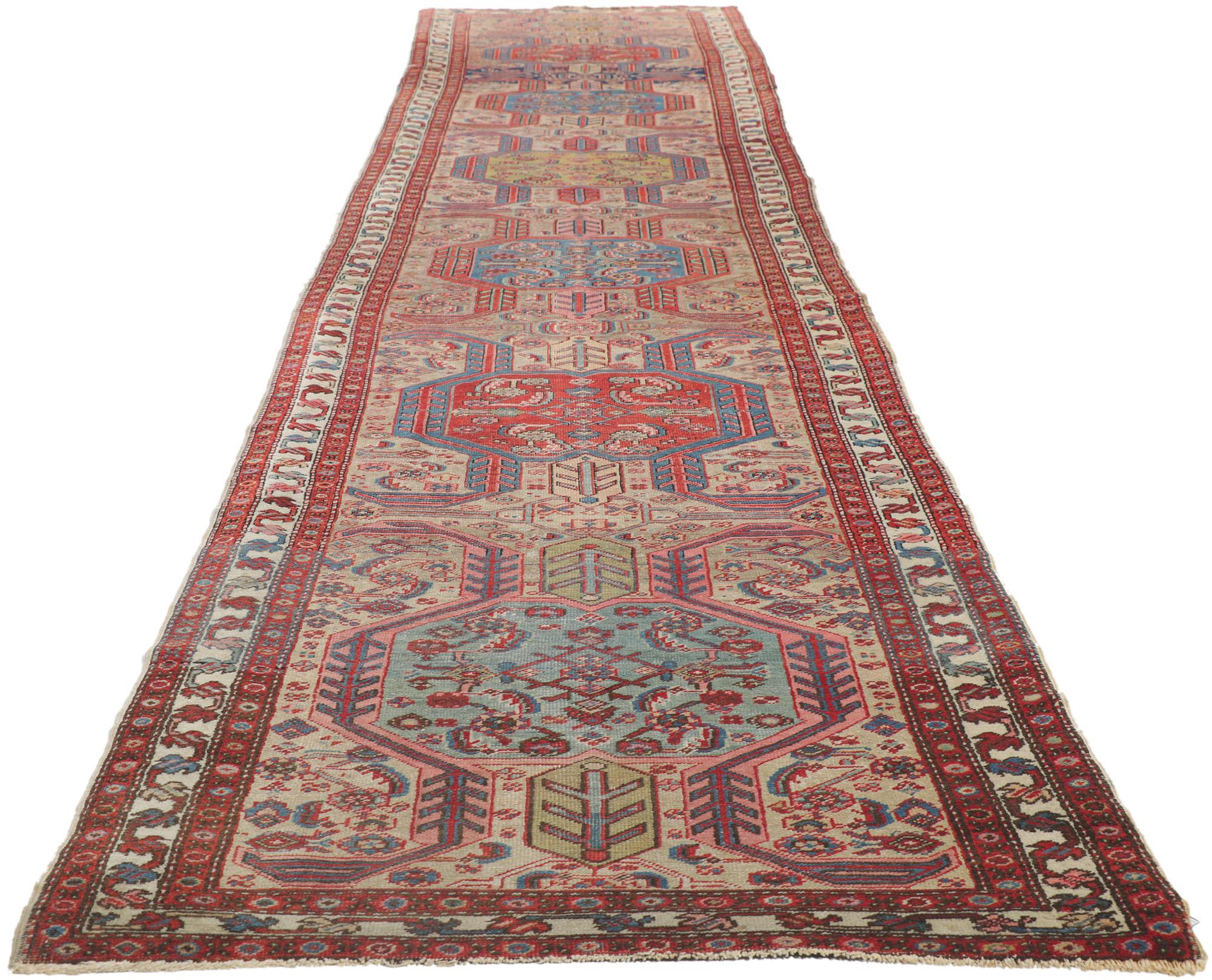 Hand-Knotted Antique Persian Serapi Runner For Sale