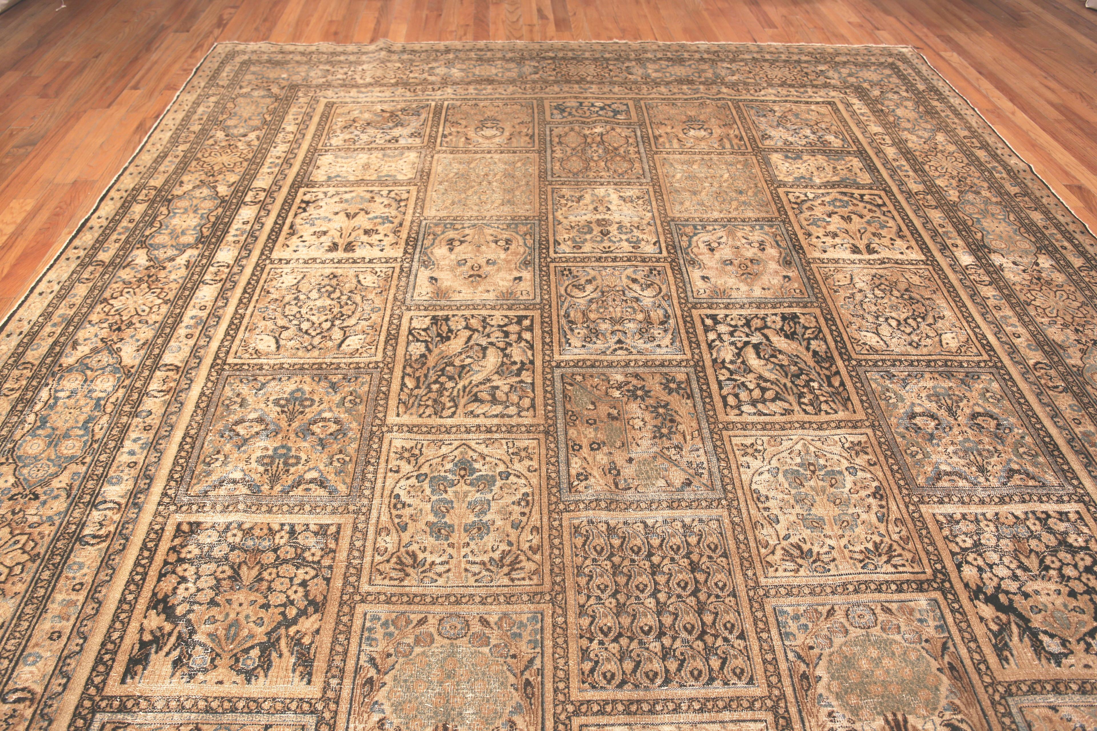 Large Garden Design Antique Persian Shabby Chic Khorassan Rug. Country of origin: Persia, Circa date: 1920. Size: 11 ft 4 in x 16 ft 9 in (3.45 m x 5.11 m)

