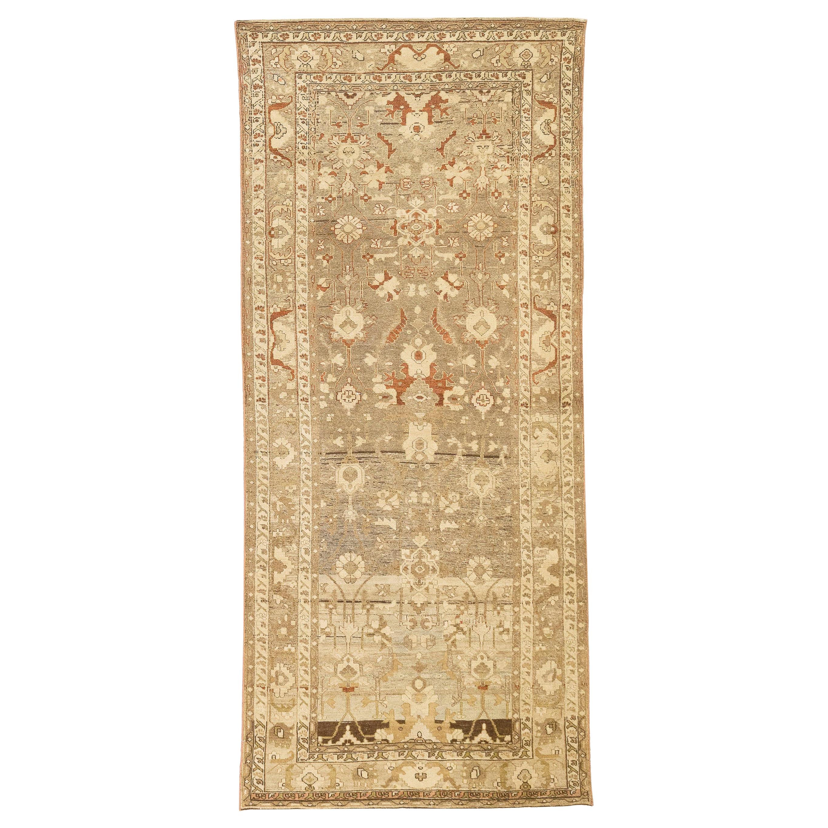 Antique Persian Shahsavan Rug with Brown and Ivory Floral Patterns