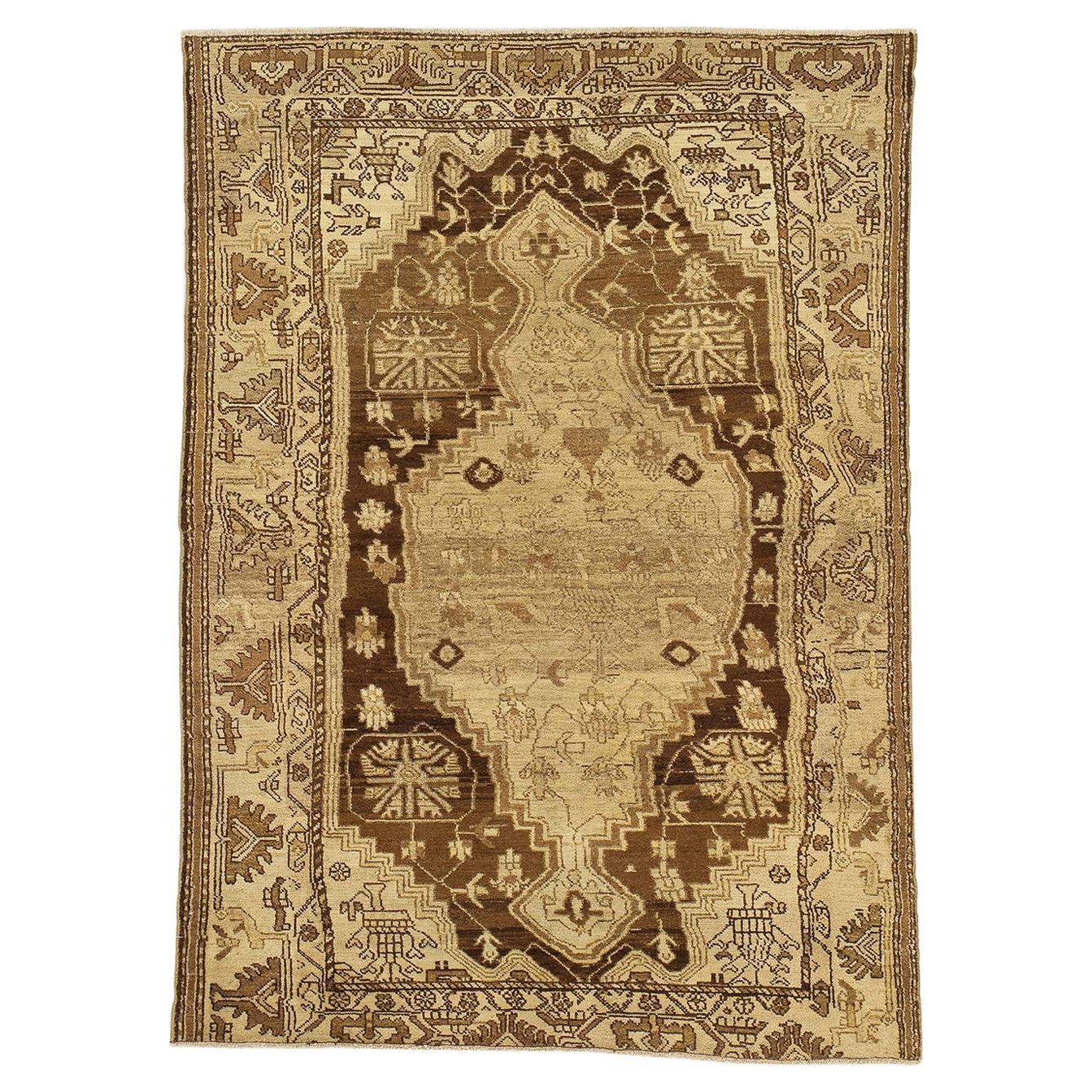 Antique Persian Shahsavan Rug with Brown and Ivory Geometric Tribal Details