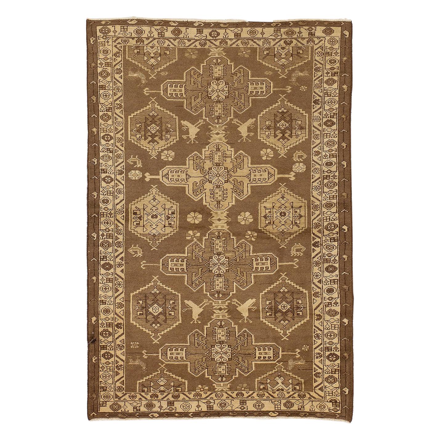 Antique Persian Shahsavan Rug with Brown and Ivory Geometric Tribal Patterns For Sale