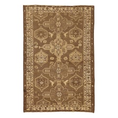 Tapis persan antique Shahsavan à motifs géométriques tribaux marron et ivoire