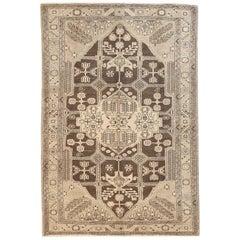 Antique Persian Shahsavan Rug with Ivory & Gray Botanical Details on Brown Field