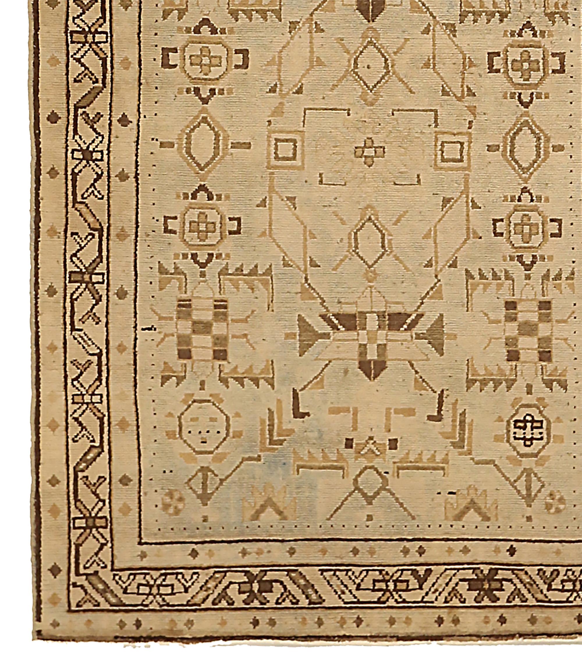 Other Antique Persian Shahsavan Runner Rug with Geometric Details on Ivory Field For Sale