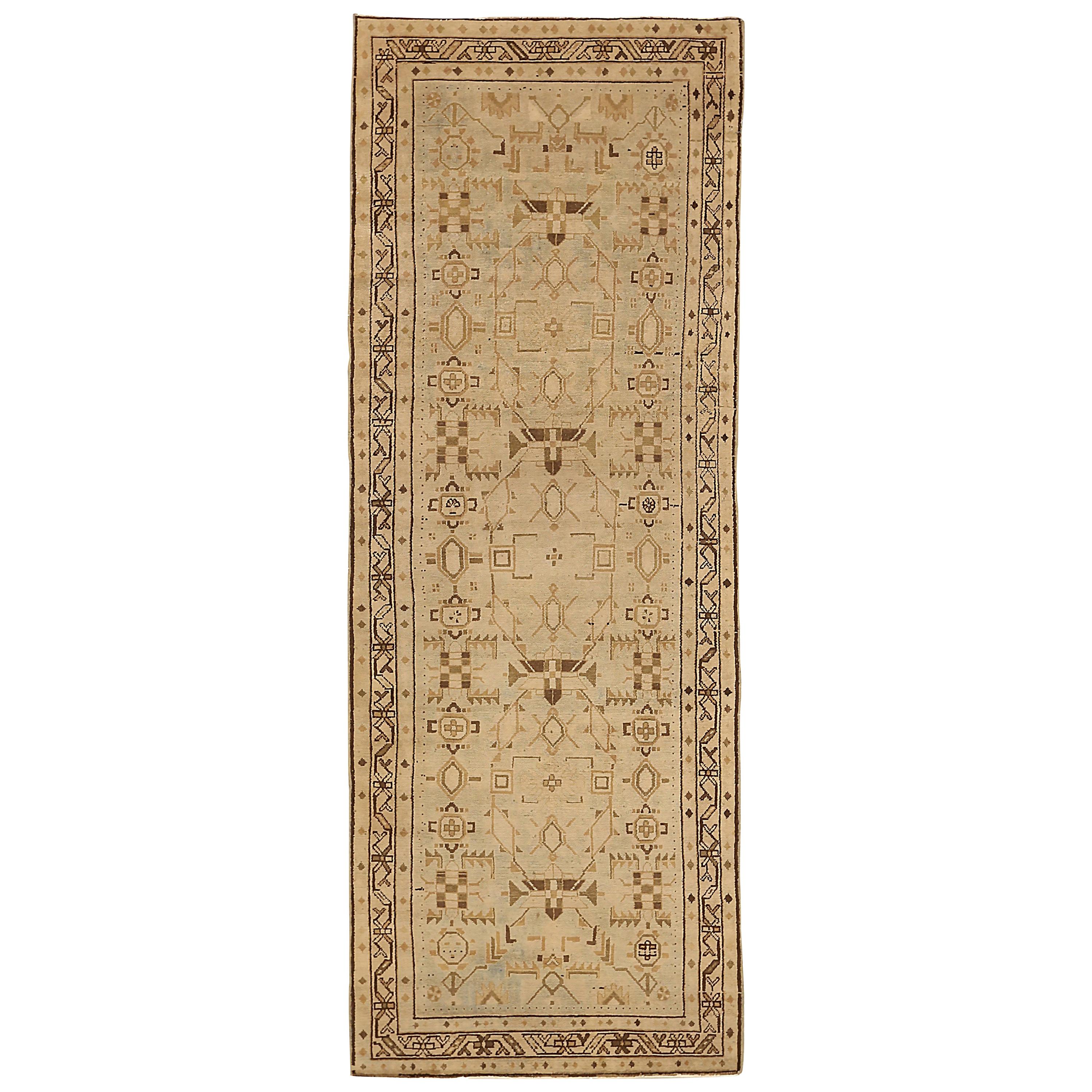 Antique Persian Shahsavan Runner Rug with Geometric Details on Ivory Field