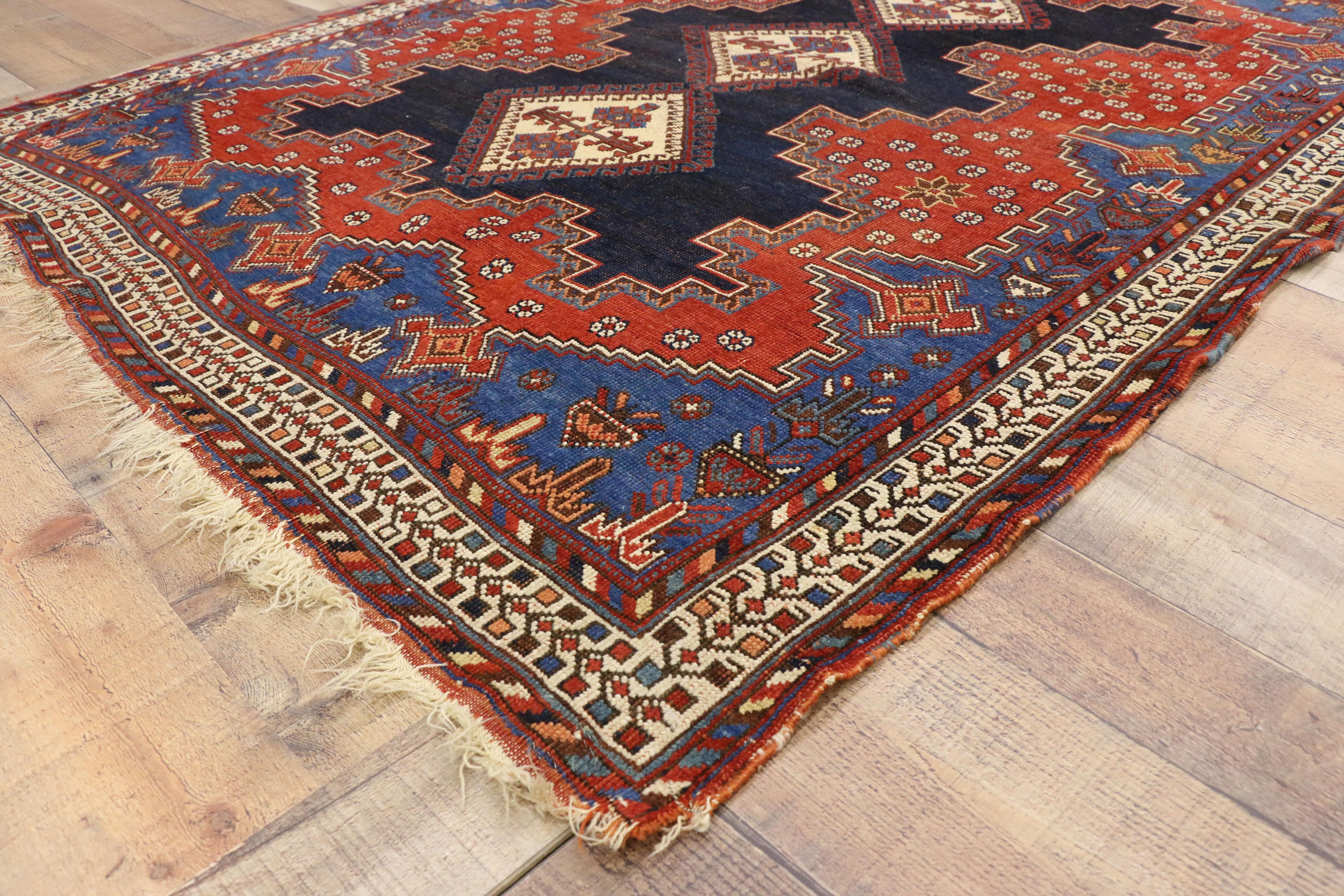 Antique Persian Shiraz Accent Rug with Modern Tribal Style For Sale 4