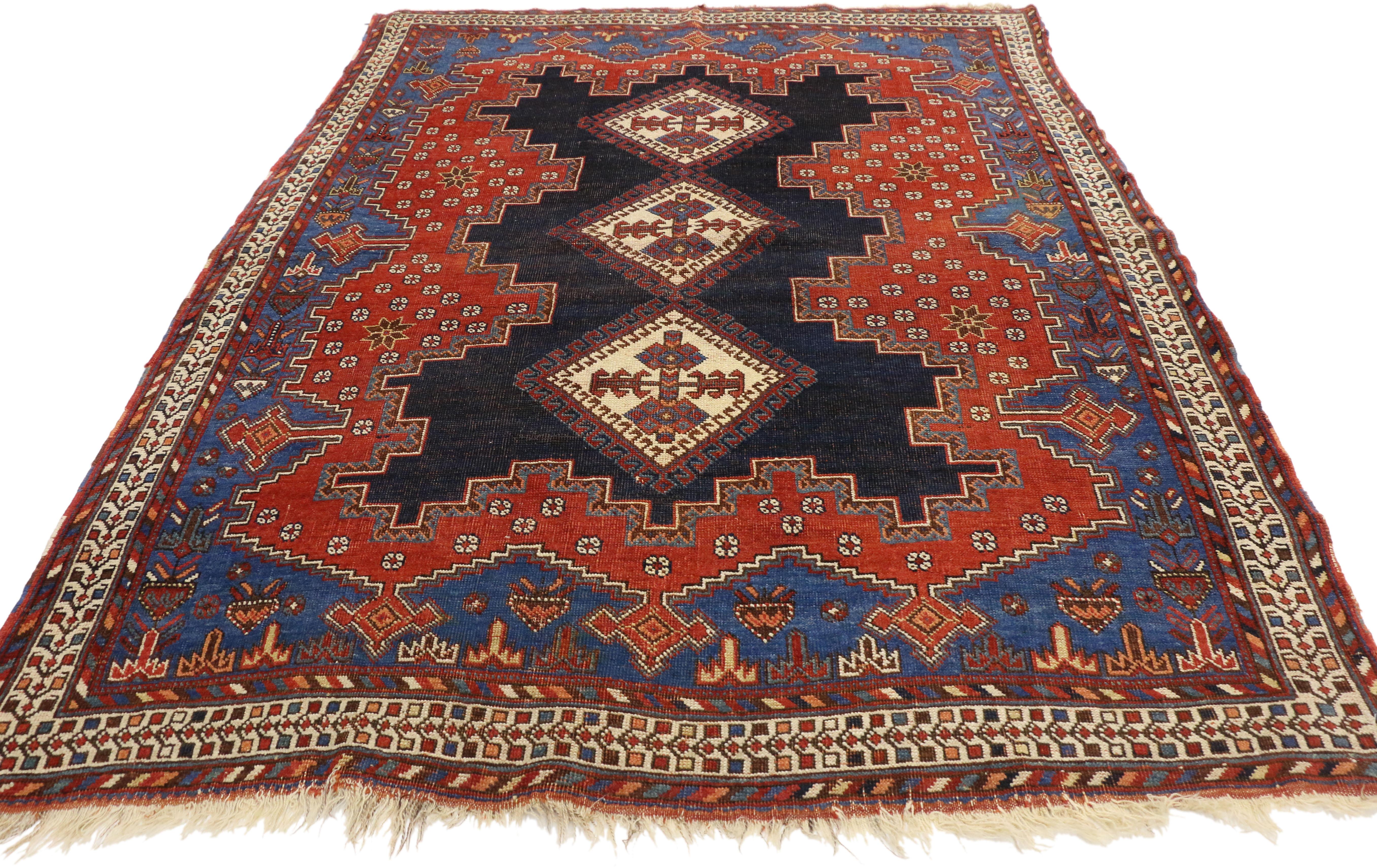 Mid-Century Modern Antique Persian Shiraz Accent Rug with Modern Tribal Style For Sale