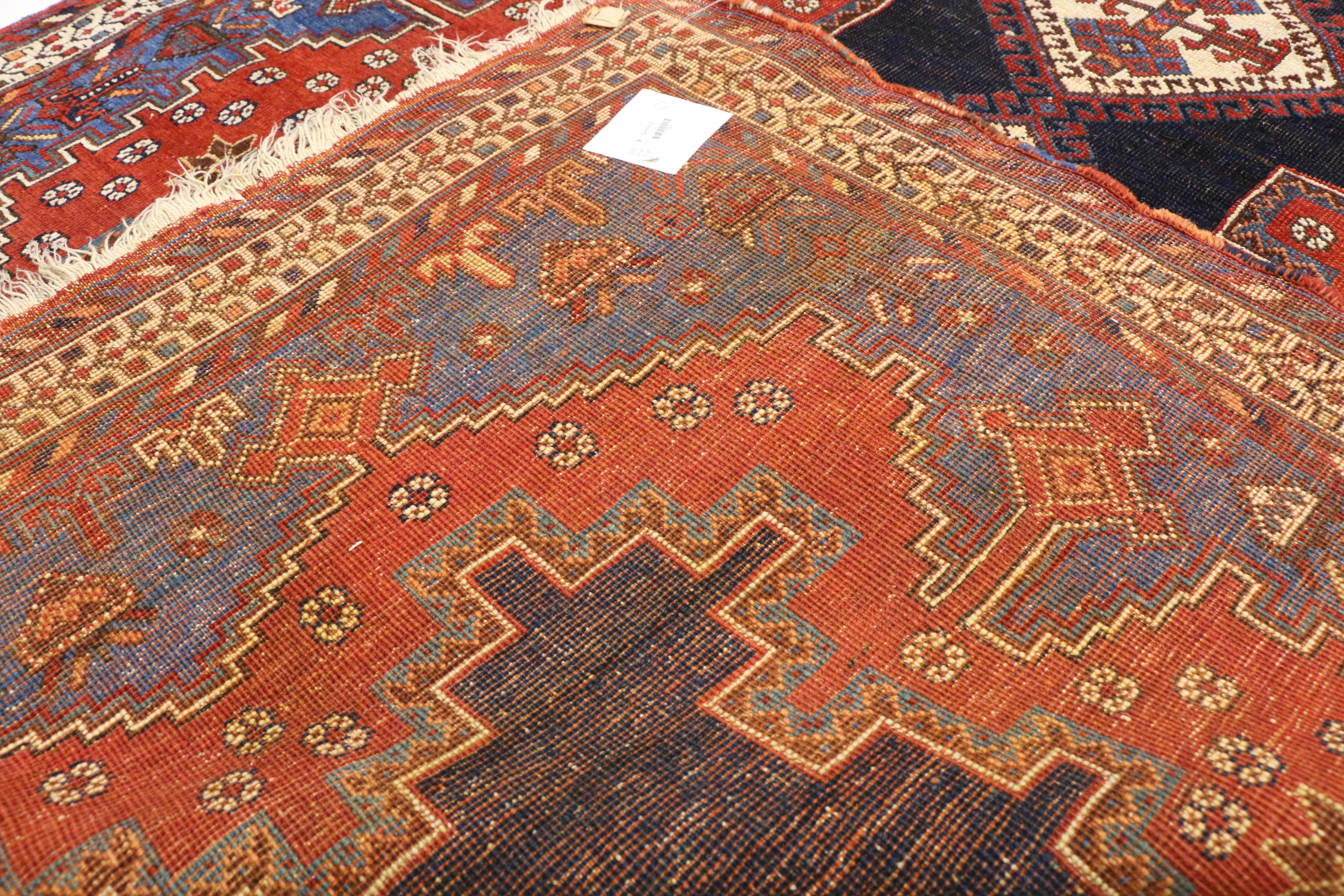 Antique Persian Shiraz Accent Rug with Modern Tribal Style In Good Condition For Sale In Dallas, TX