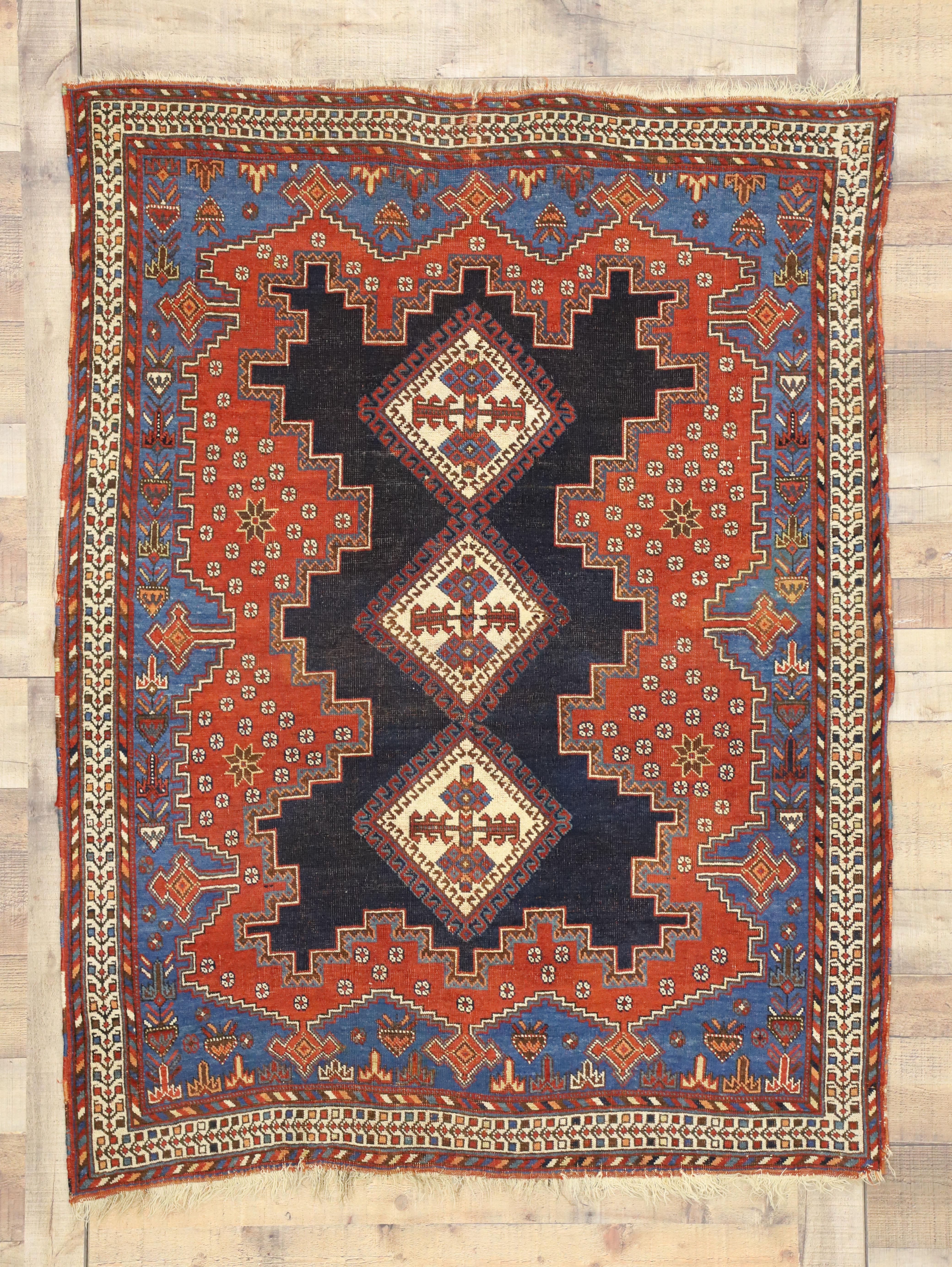 Antique Persian Shiraz Accent Rug with Modern Tribal Style For Sale 1