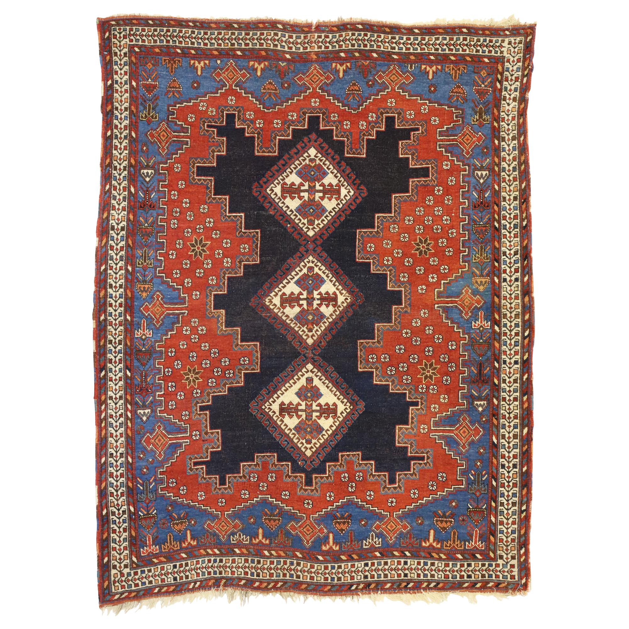Antique Persian Shiraz Accent Rug with Modern Tribal Style