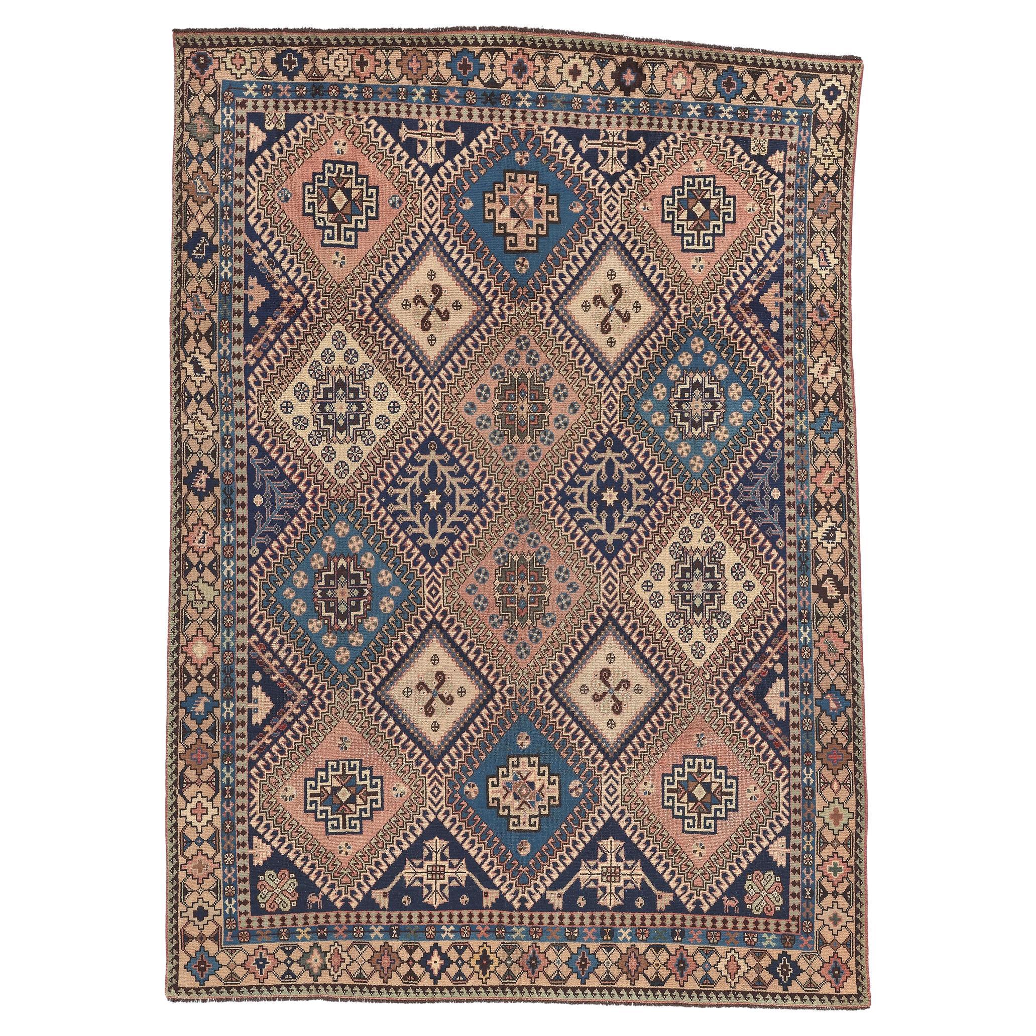 Antique Persian Shiraz Diamond Carpet, 06'05 x 08'11