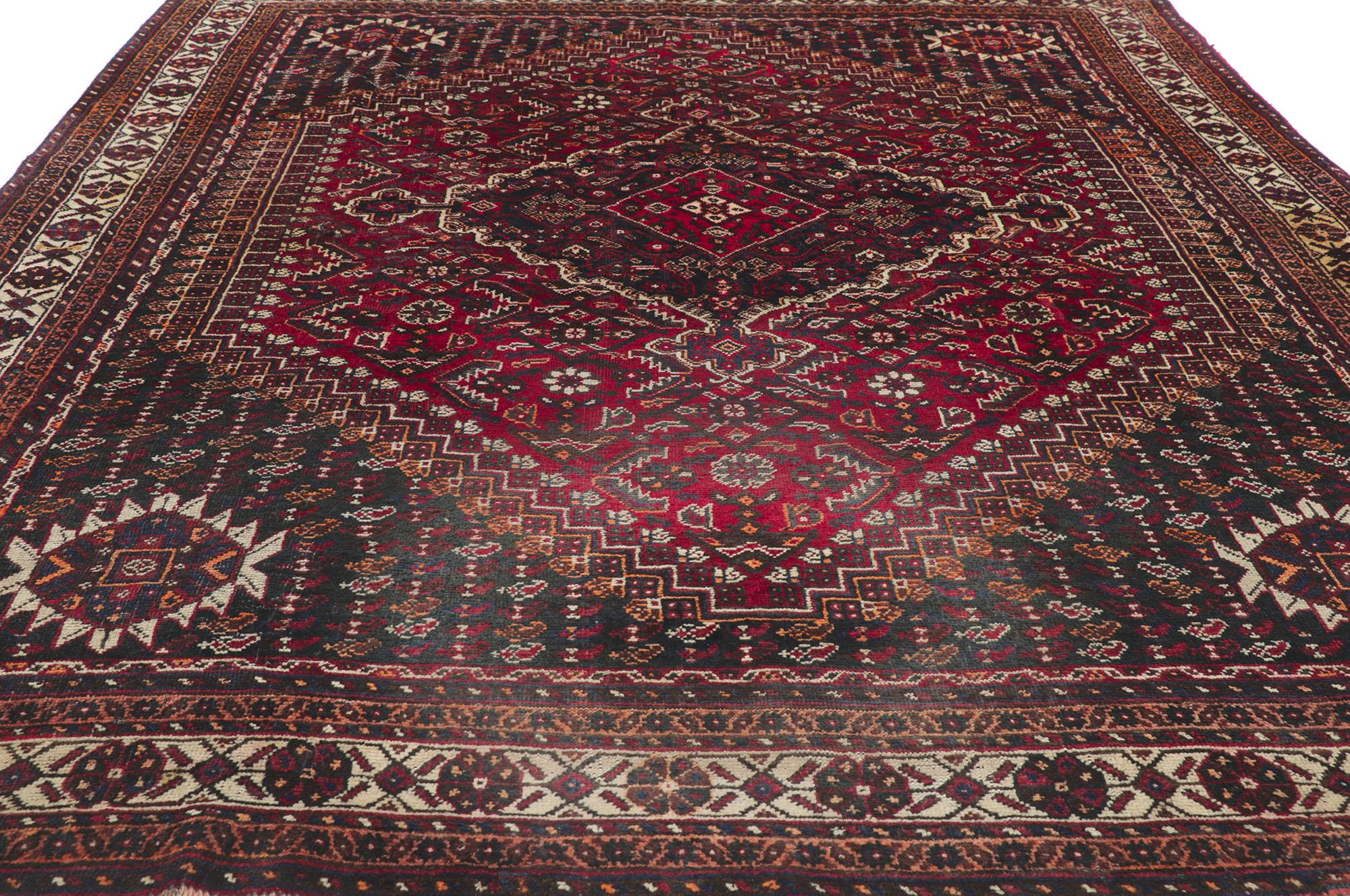 Alfombra Persa Antigua Shiraz Diamante Anudado a mano en venta