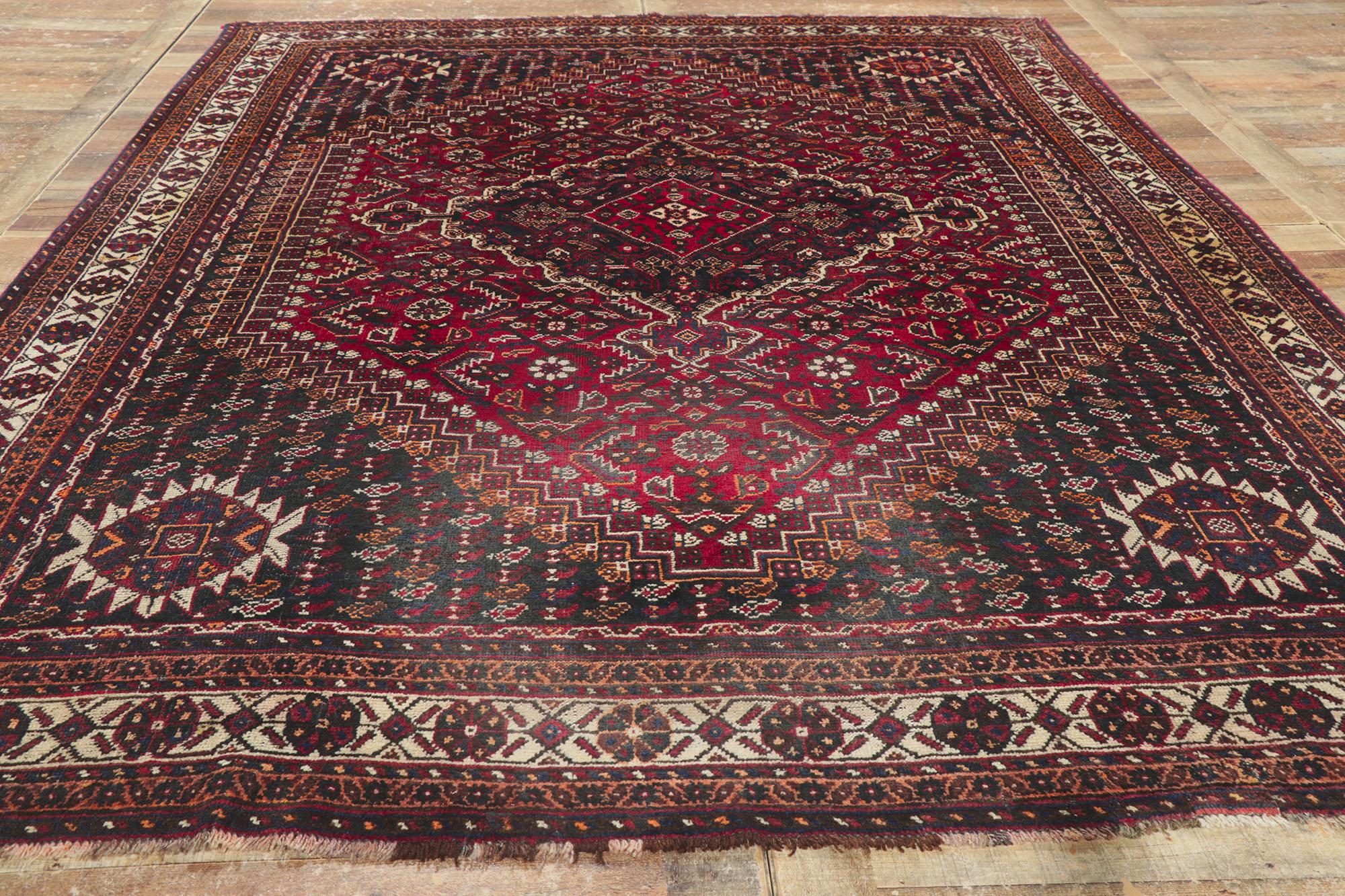 Alfombra Persa Antigua Shiraz Diamante Lana en venta