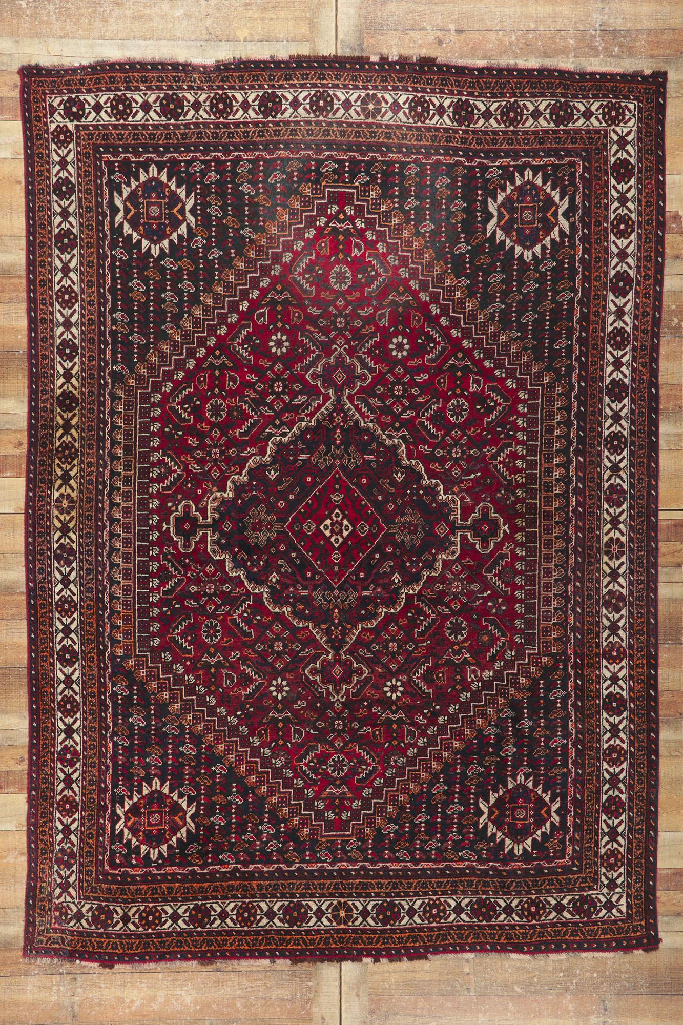 Alfombra Persa Antigua Shiraz Diamante en venta 1