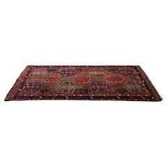 Antique Persian Shiraz / Meziti - Geometric Nomadic Runner - Rust, Navy & Yellow