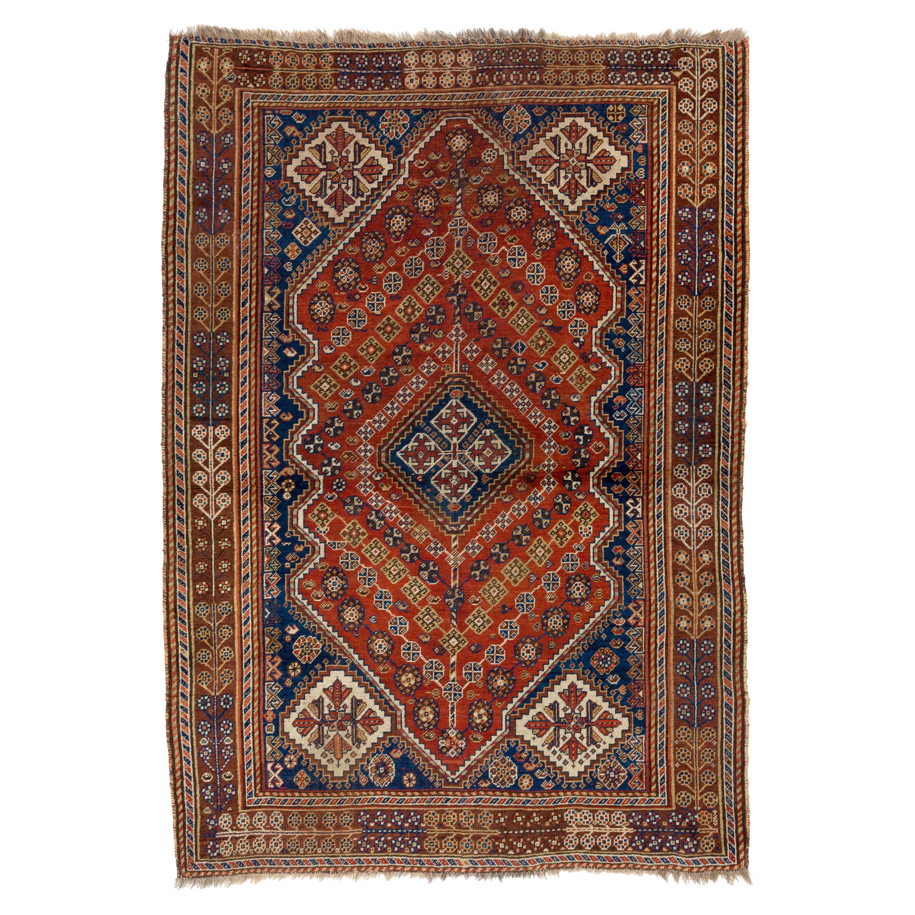 4.6x6.6 Ft Antique Persian Shiraz Qashqai Rug, All Wool and