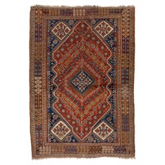 4,6x6.6 Ft Antiker persischer Shiraz Qashqai-Teppich aus Persien. Wolle und natürliche pflanzliche Farbstoffe
