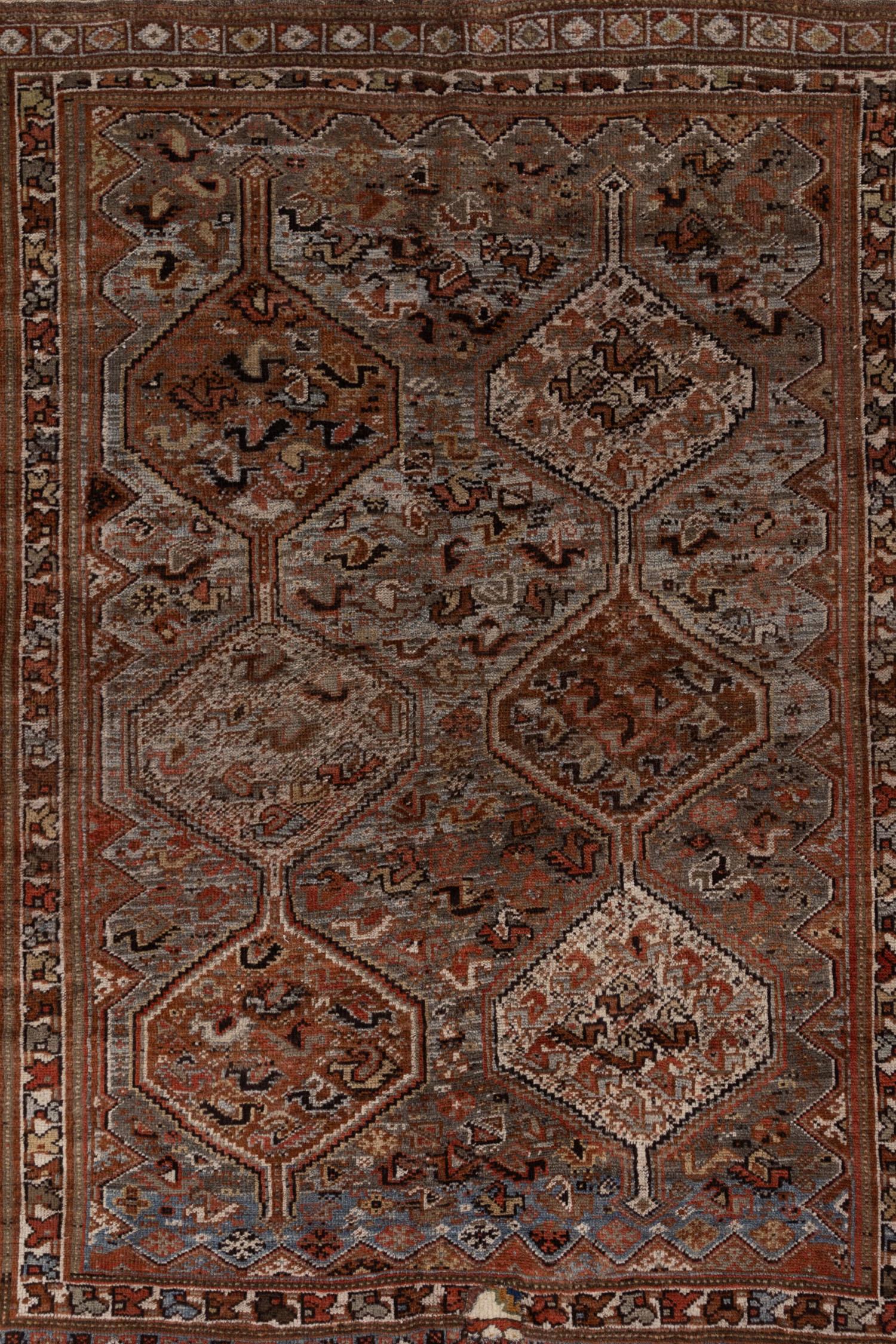 Antique Persian Shiraz Rug In Fair Condition For Sale In West Palm Beach, FL